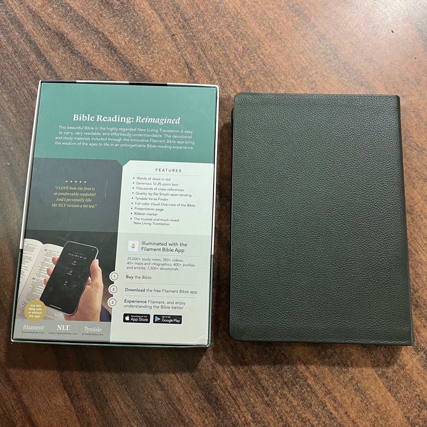 Personalized NLT Large Print Thinline Reference Bible Thumb Indexed - Olive Green Genuine Leather, Custom Imprinted with Name 9781496474186