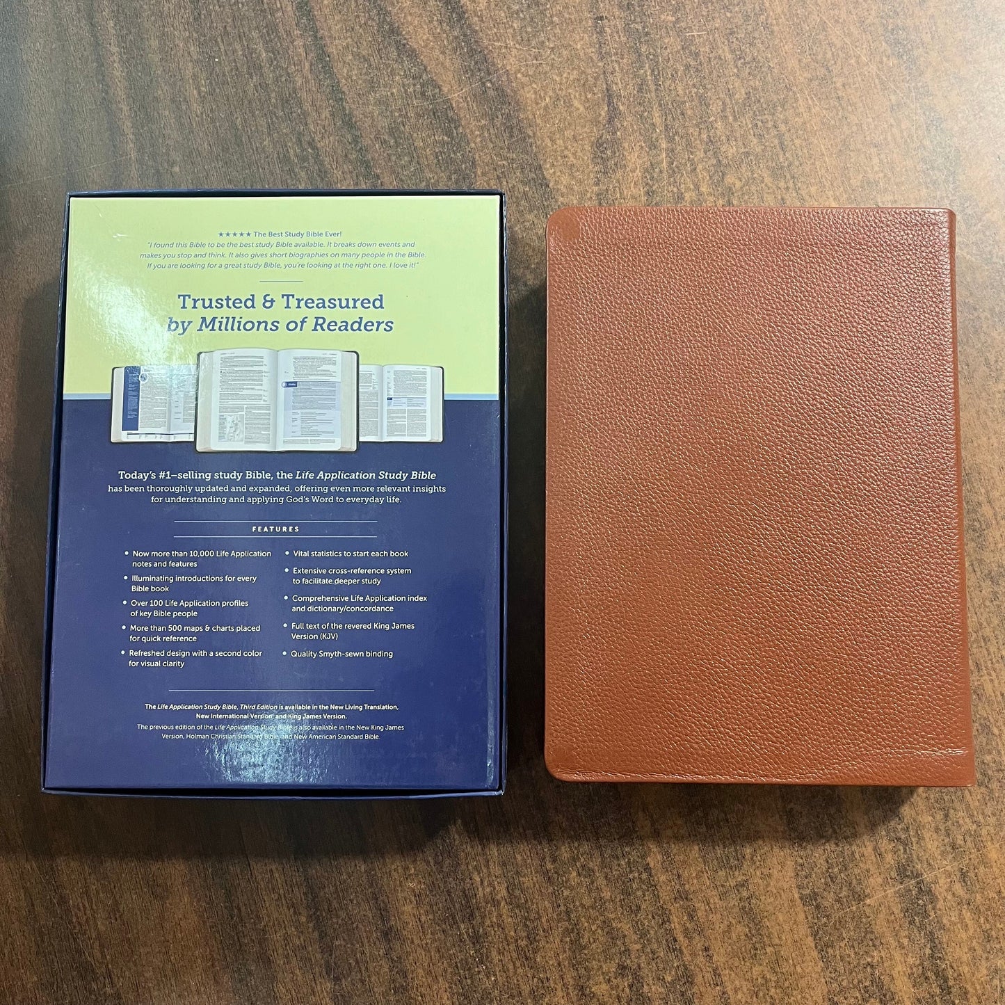 Personalized KJV Life Application Study Bible Thumb Indexed - Brown Genuine Leather - Custom Imprinted with name engraved 9781496477354