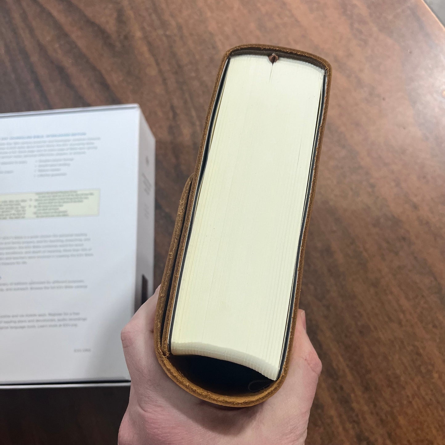 Personalized ESV Journaling Bible InterLeaved Edition - Brown Natural Genuine Leather with Flap Strap Custom Imprinted ISBN 9781433552762, 16spaces