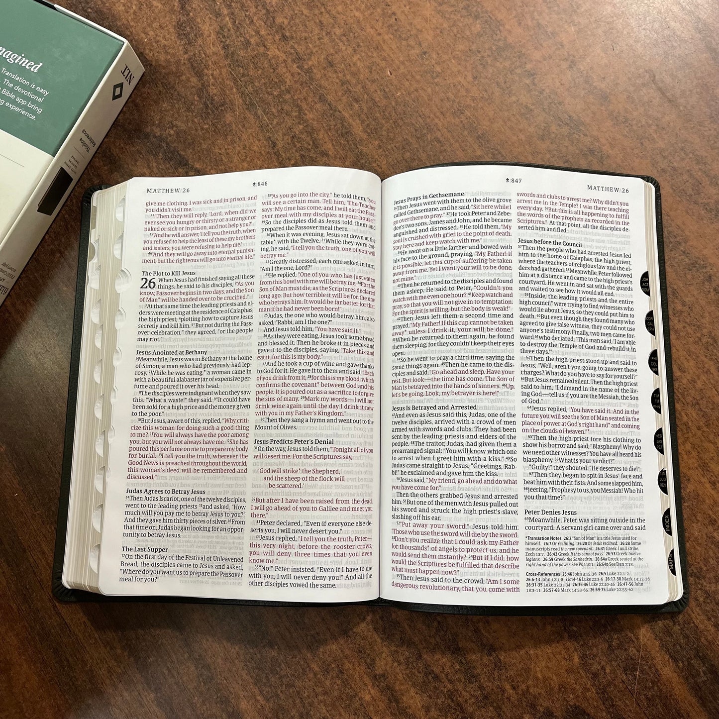 Personalized NLT Large Print Thinline Reference Bible Thumb Indexed - Olive Green Genuine Leather, Custom Imprinted with Name 9781496474186