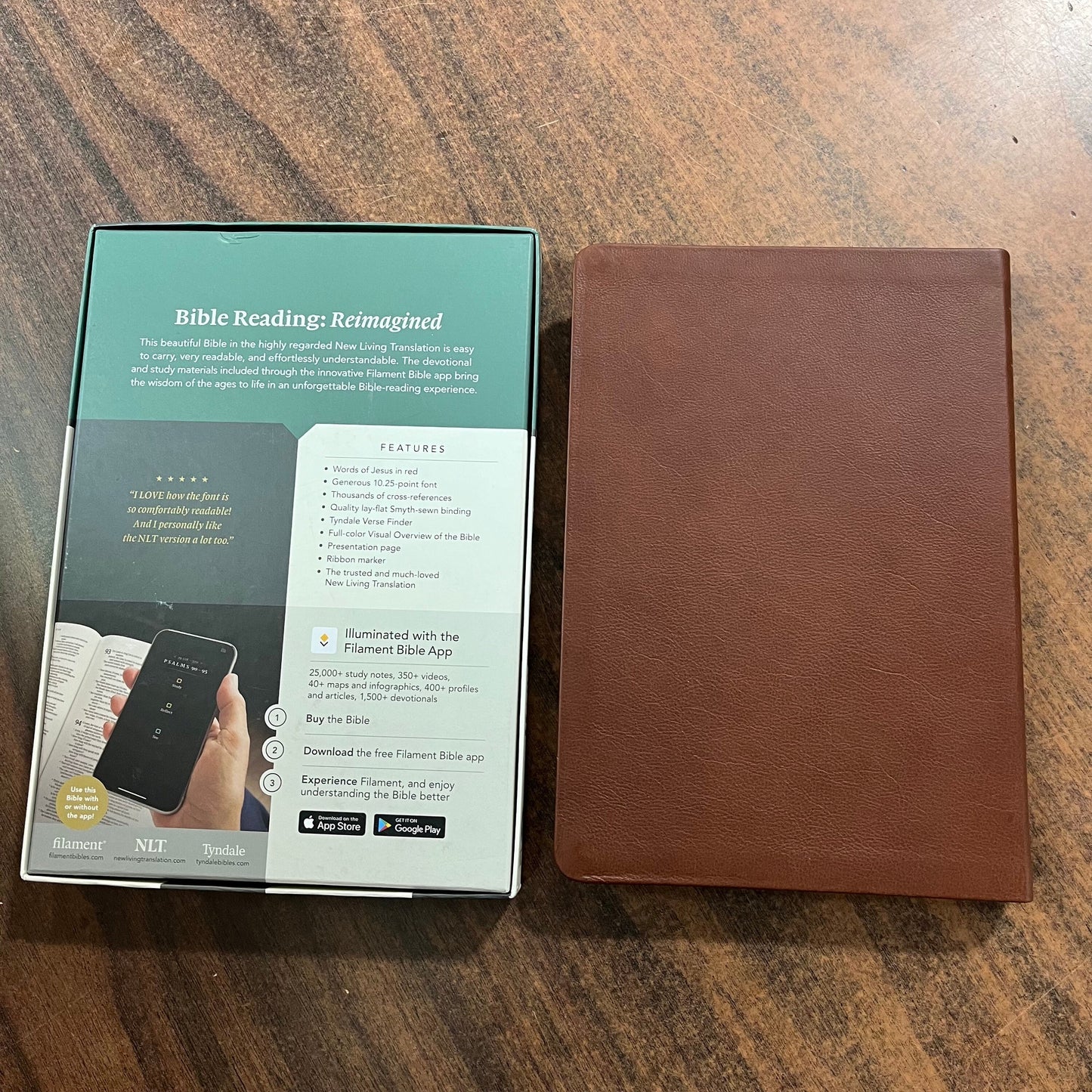 Personalized NLT Large Print Thinline Reference Bible Thumb Indexed - Brown Genuine Leather, Custom Imprinted with Name 9781496474179