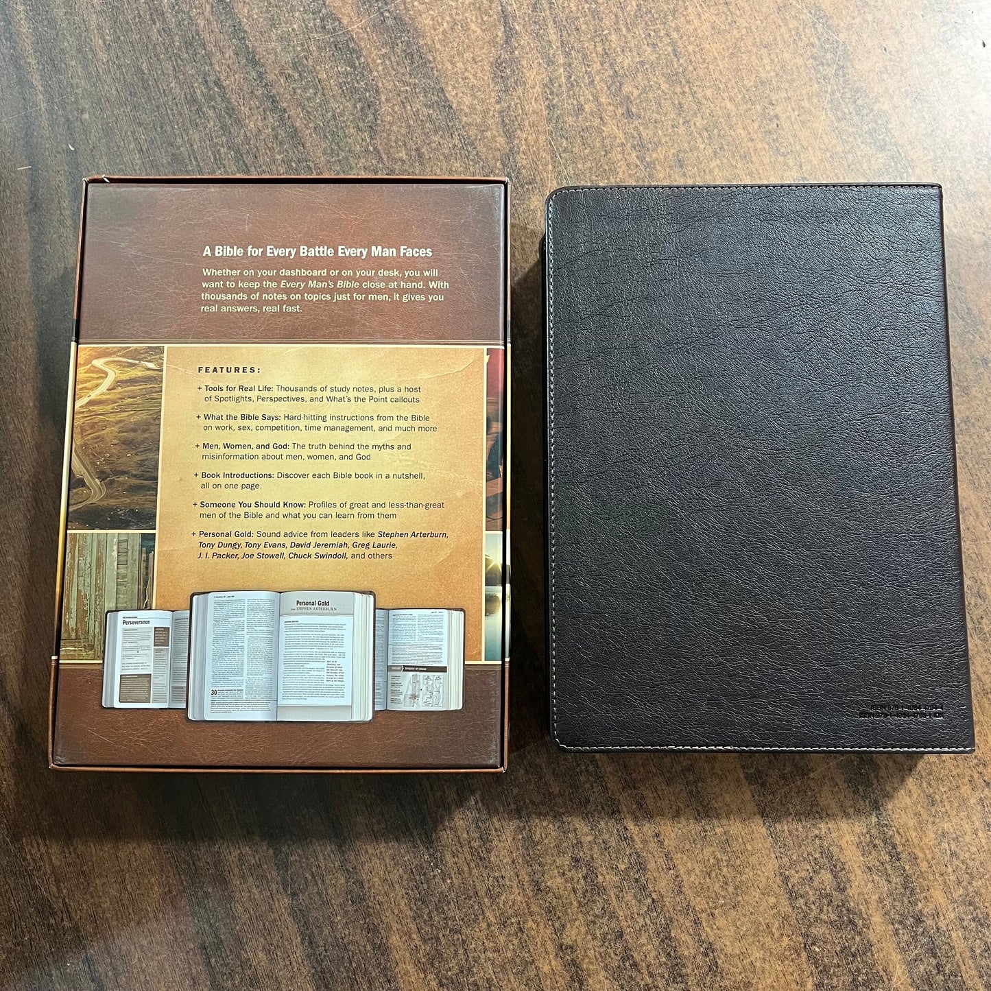 Personalized NIV Large Print Every Mans Devotional Bible Thumb Indexed - Brown TuTone - Custom Imprinted, name engraved mens bible 9781496447951