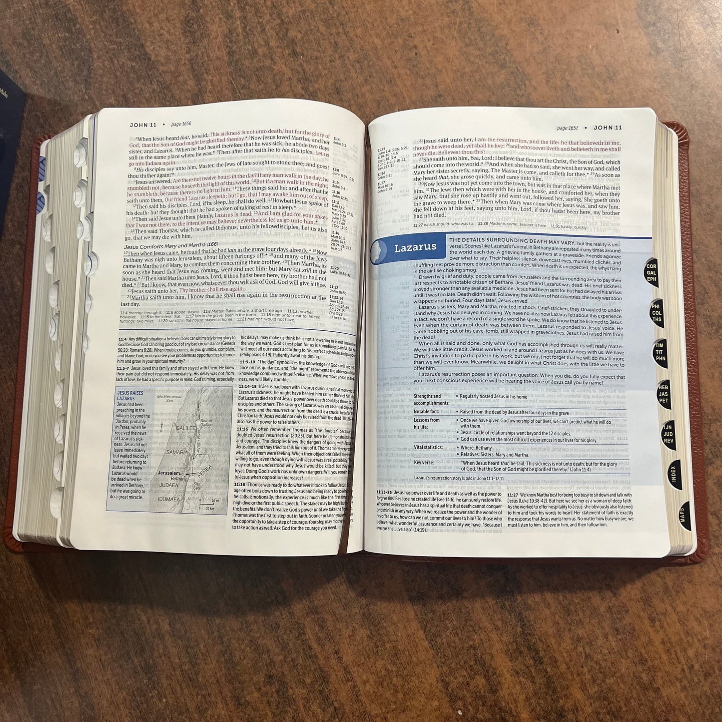 Personalized KJV Life Application Study Bible Thumb Indexed - Brown Genuine Leather - Custom Imprinted with name engraved 9781496477354