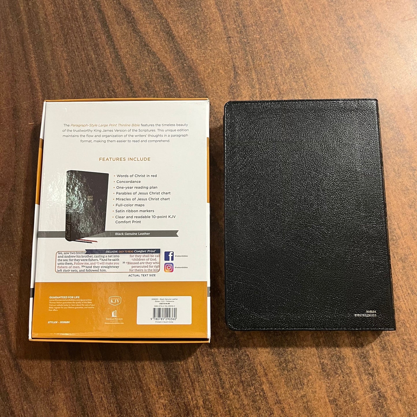Personalized KJV Large Print Thinline Bible Thumb Indexed - Black Genuine Leather Cover - Custom Imprinted with name, Paragraph Style 9780785290360