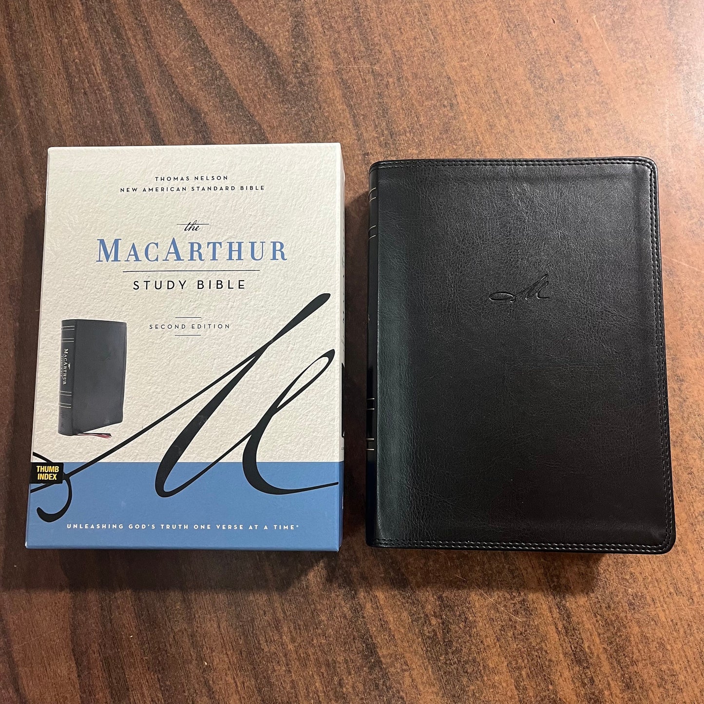 Personalized NASB MacArthur Study Bible Thumb Indexed, Black LeatherSoft, ISBN 9780785230342, NASB 1995