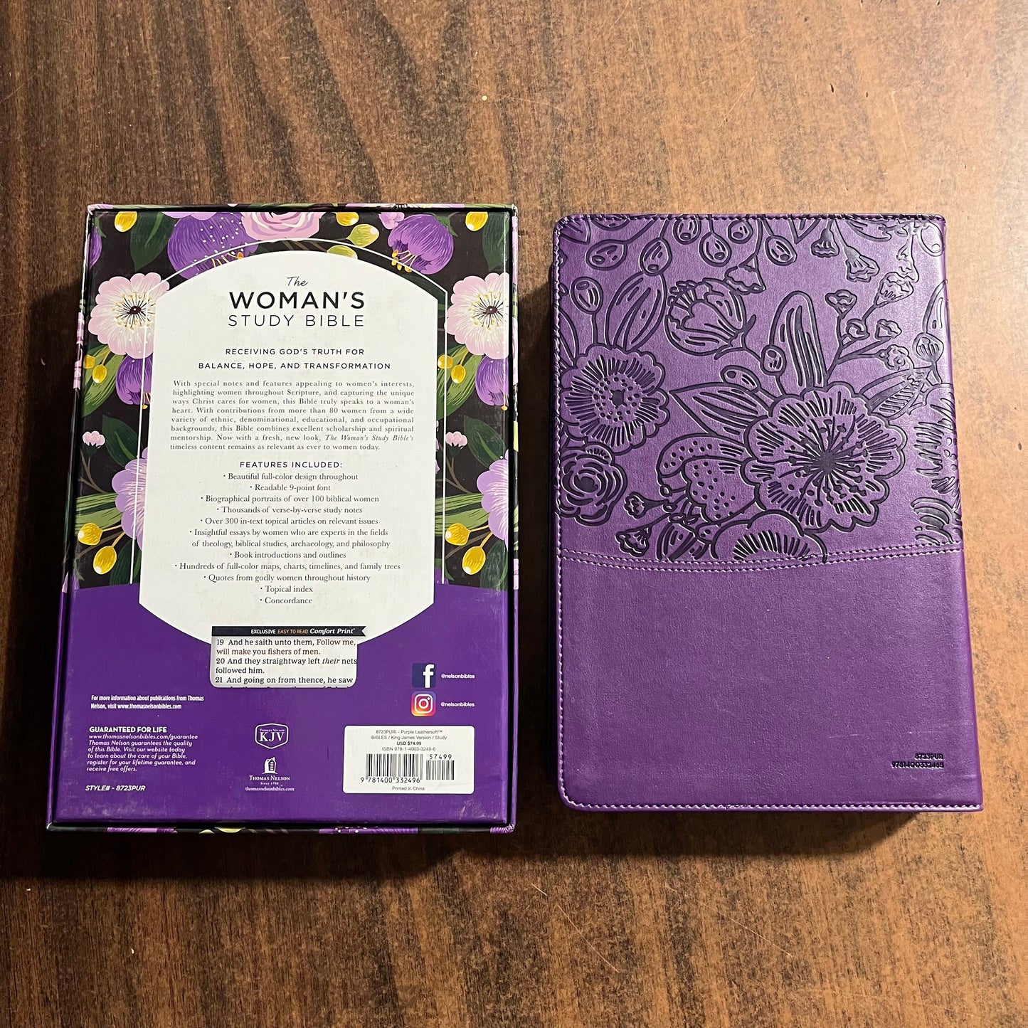 Personalized KJV Woman's Study Bible Thumb Indexed - Purple LeatherSoft - Custom Imprinted with name engraved, Thomas Nelson 9781400332496