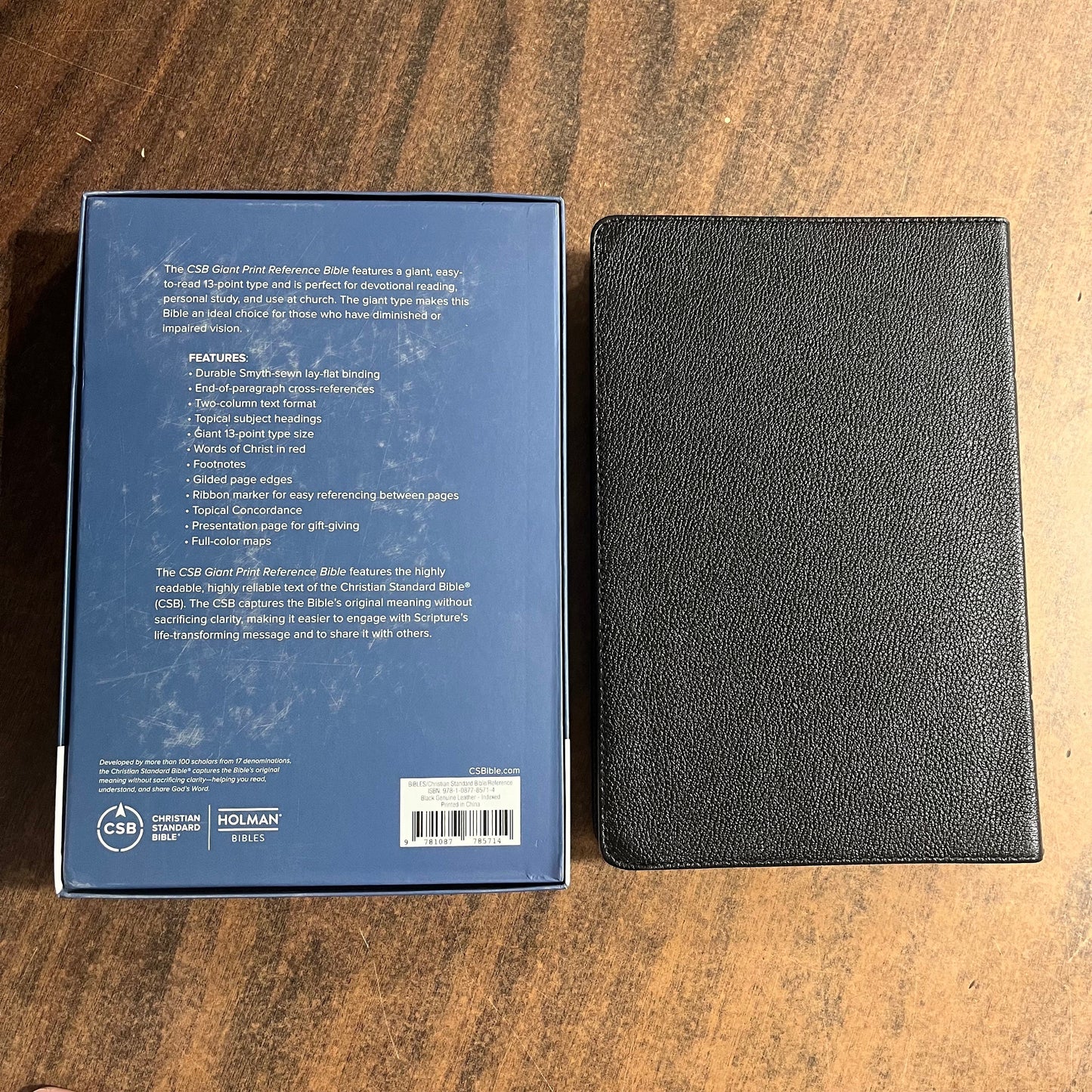 Personalized CSB Giant Print Reference Bible Thumb Indexed - Black Genuine Leather, Custom Imprinted with name