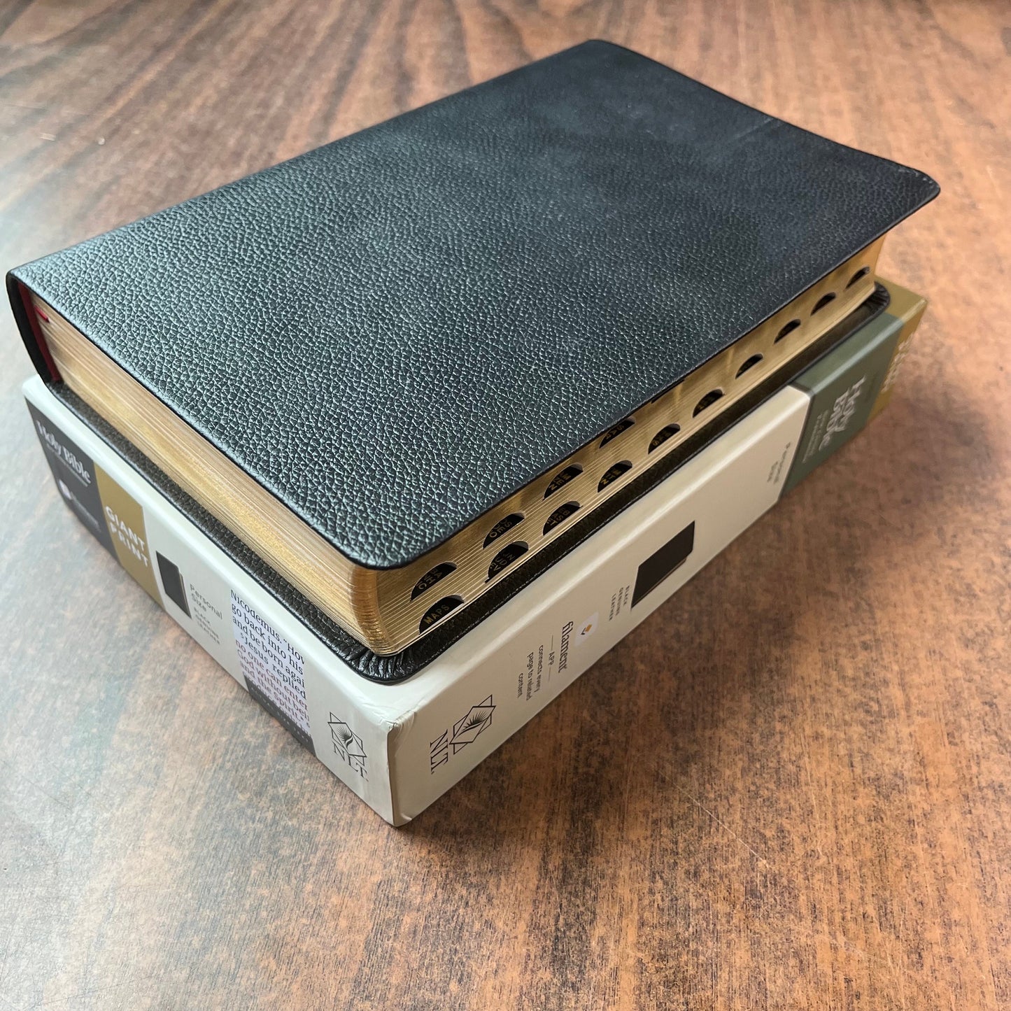 Personalized NLT Personal Size Giant Print Bible Thumb Indexed - Black Genuine Leather - Custom Imprinted with name engraved 9781496445308