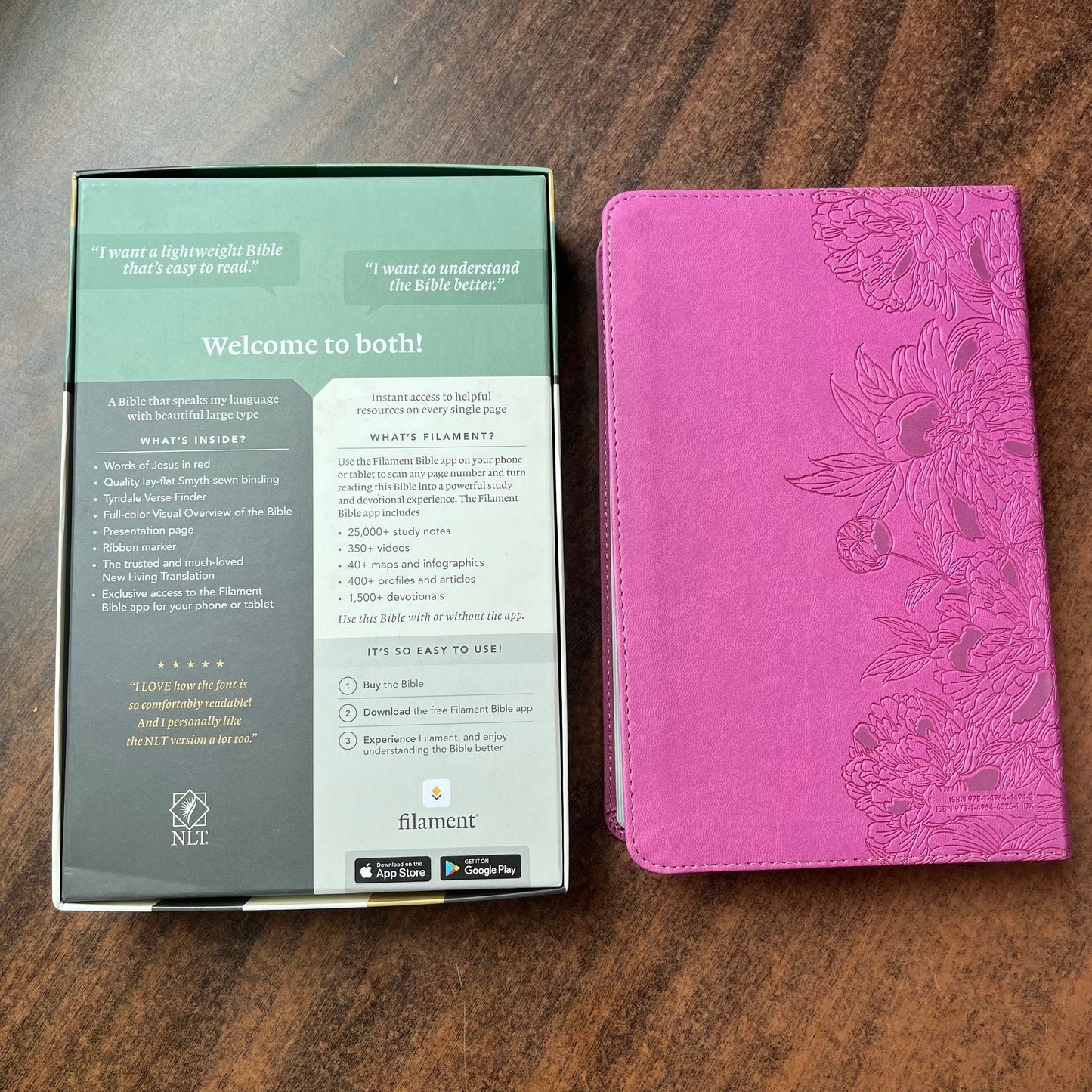 Personalized NLT Personal Size Giant Print Bible Thumb Indexed - Peony Pink LeatherLike - Custom Imprinted with name engraved New Living 9781496445261