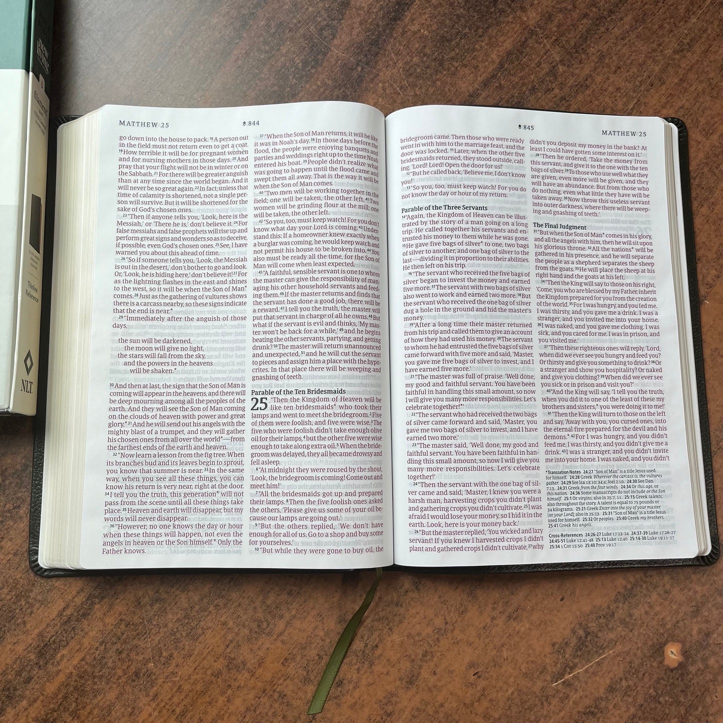 Personalized NLT Large Print Thinline Reference Bible - Olive Green Genuine Leather, Custom Imprinted with Name, ISBN 9781496474162