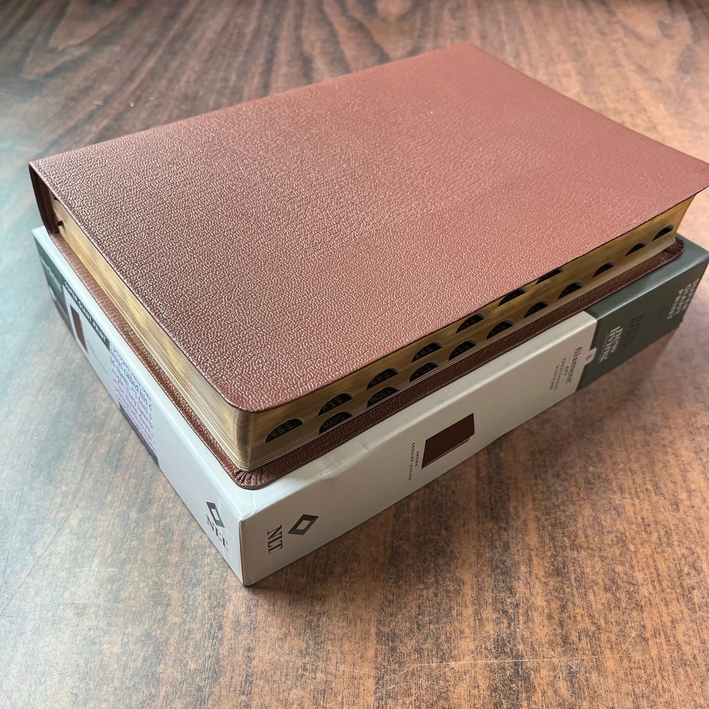 Personalized NLT Super Giant Print Bible Thumb Indexed - Brown Genuine Leather - Custom Imprinted with name, ISBN 9781496474308