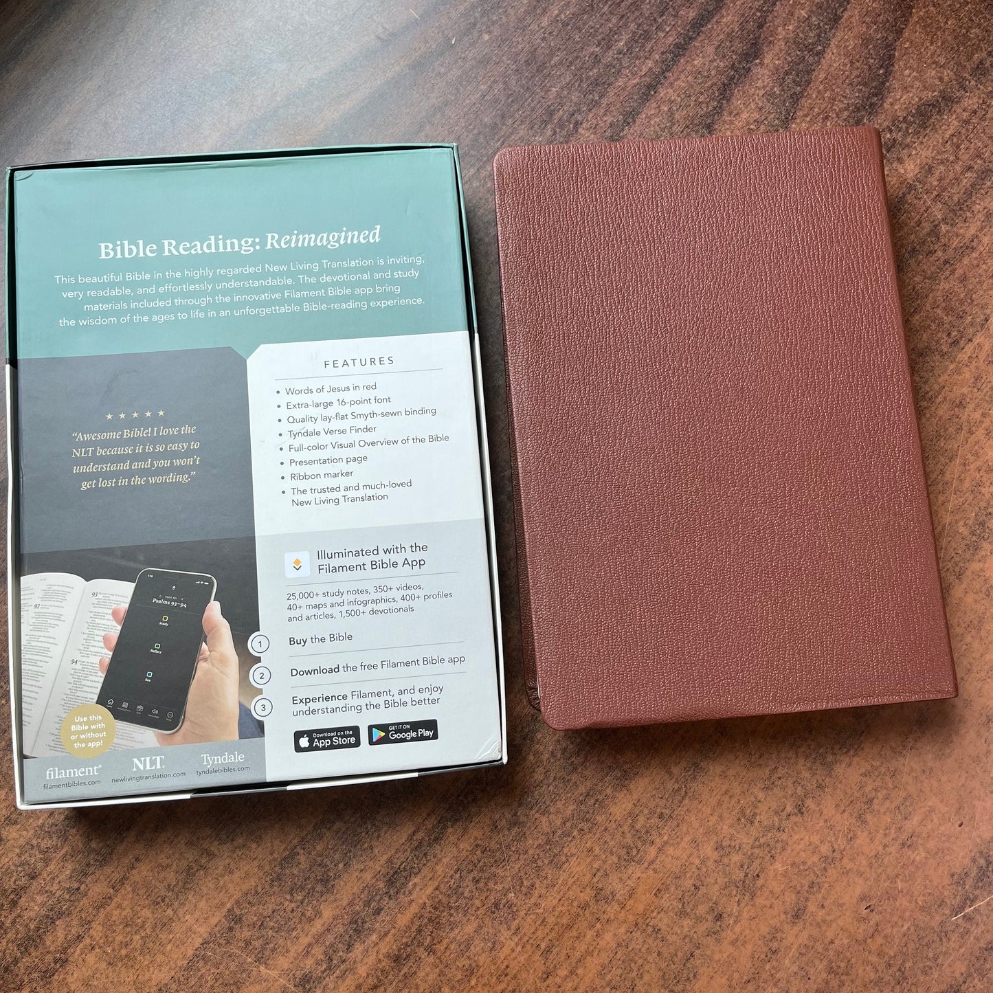 Personalized NLT Super Giant Print Bible Thumb Indexed - Brown Genuine Leather - Custom Imprinted with name, ISBN 9781496474308