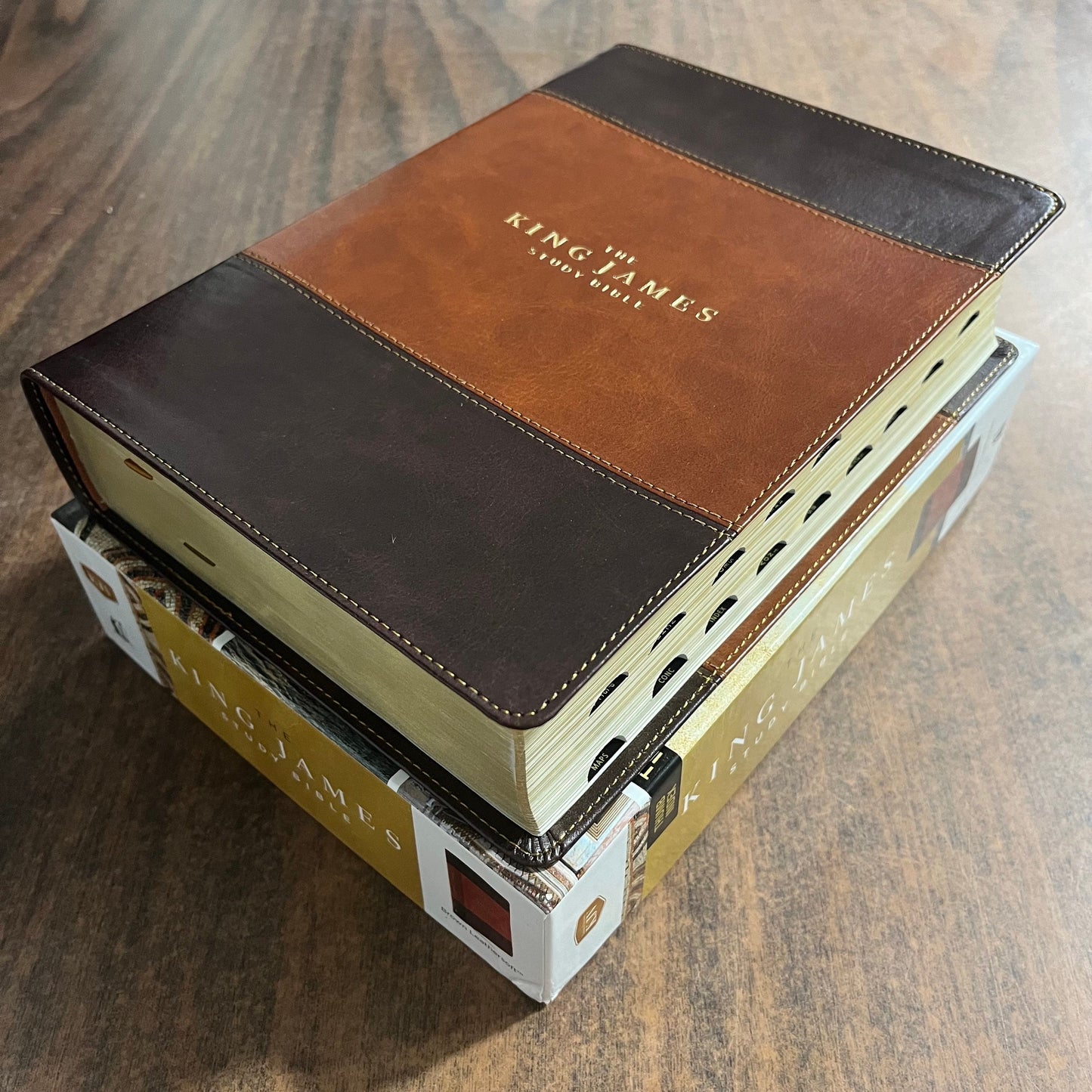 Personalized KJV Study Bible Thumb Indexed - Brown LeatherSoft - Custom Imprinted with a name - Large 10 pt print 9780718079918