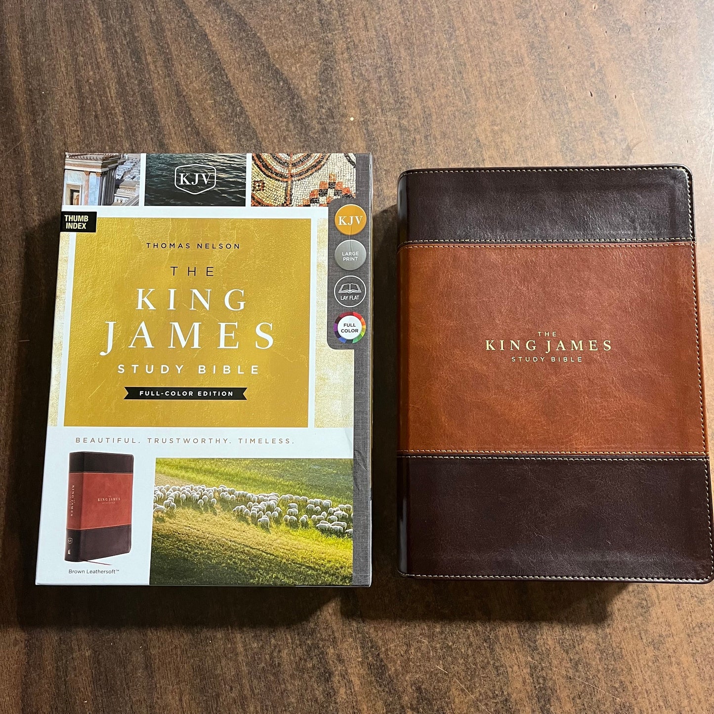 Personalized KJV Study Bible Thumb Indexed - Brown LeatherSoft - Custom Imprinted with a name - Large 10 pt print 9780718079918