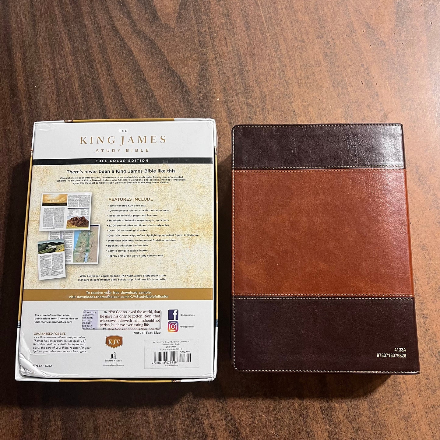 Personalized KJV Study Bible Thumb Indexed - Brown LeatherSoft - Custom Imprinted with a name - Large 10 pt print 9780718079918