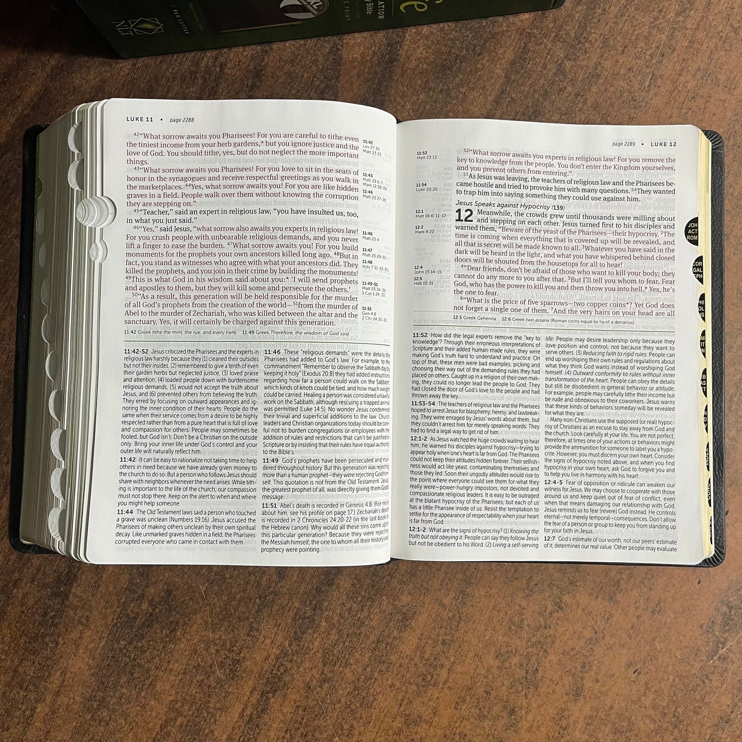 Personalized NLT Large Print Life Application Study Bible Thumb Indexed - Black Genuine Leather - Custom Imprinted with a name 9781496446879