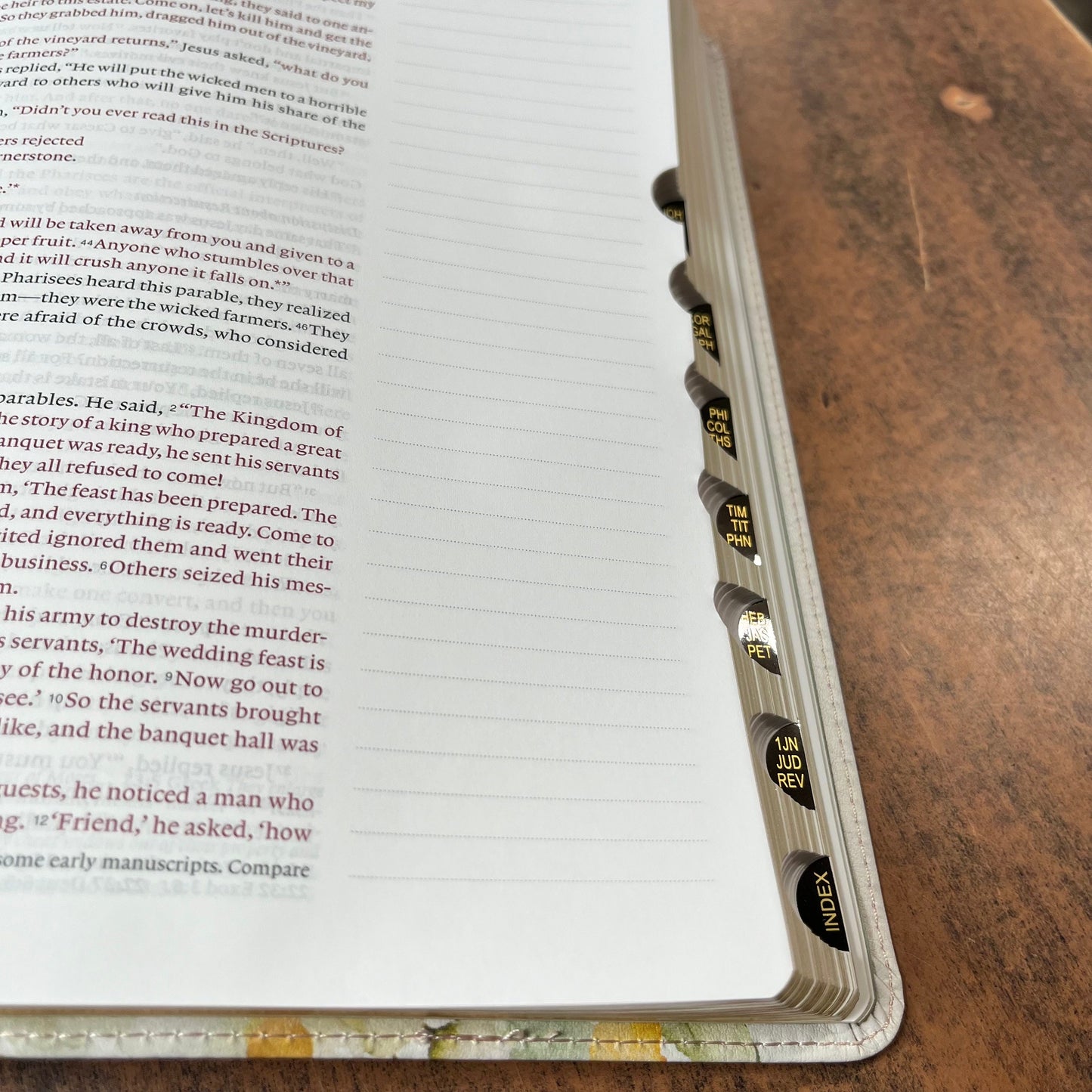 Personalized NLT Wide Margin Bible Thumb Indexed Journaling Edition - Dusty Pink Blossoms LeatherLike - Imprinted with name, Single Column 9781496484024