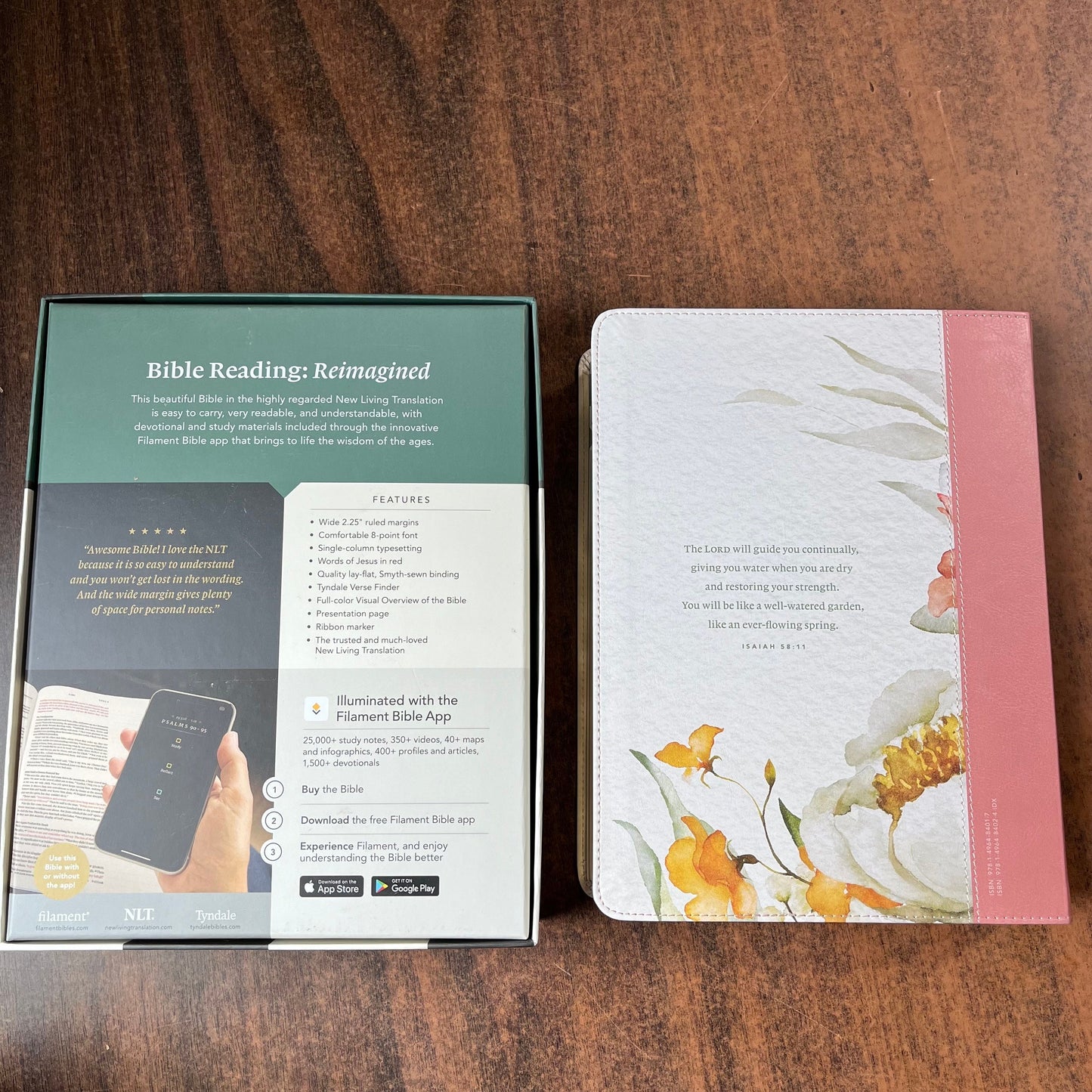 Personalized NLT Wide Margin Bible Thumb Indexed Journaling Edition - Dusty Pink Blossoms LeatherLike - Imprinted with name, Single Column 9781496484024