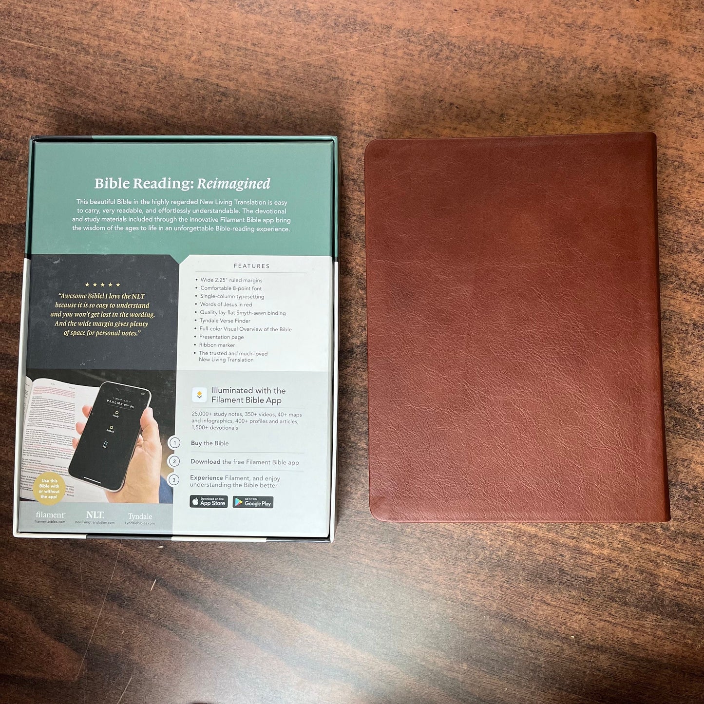 Personalized NLT Wide Margin Bible Journaling Edition - Brown Genuine Leather - Custom Imprinted with name, Single Column 9781496474193