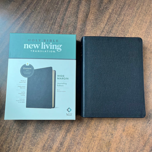 Personalized NLT Wide Margin Bible Journaling Edition - Black Genuine Leather - Custom Imprinted with name, Single Column 9781496474216