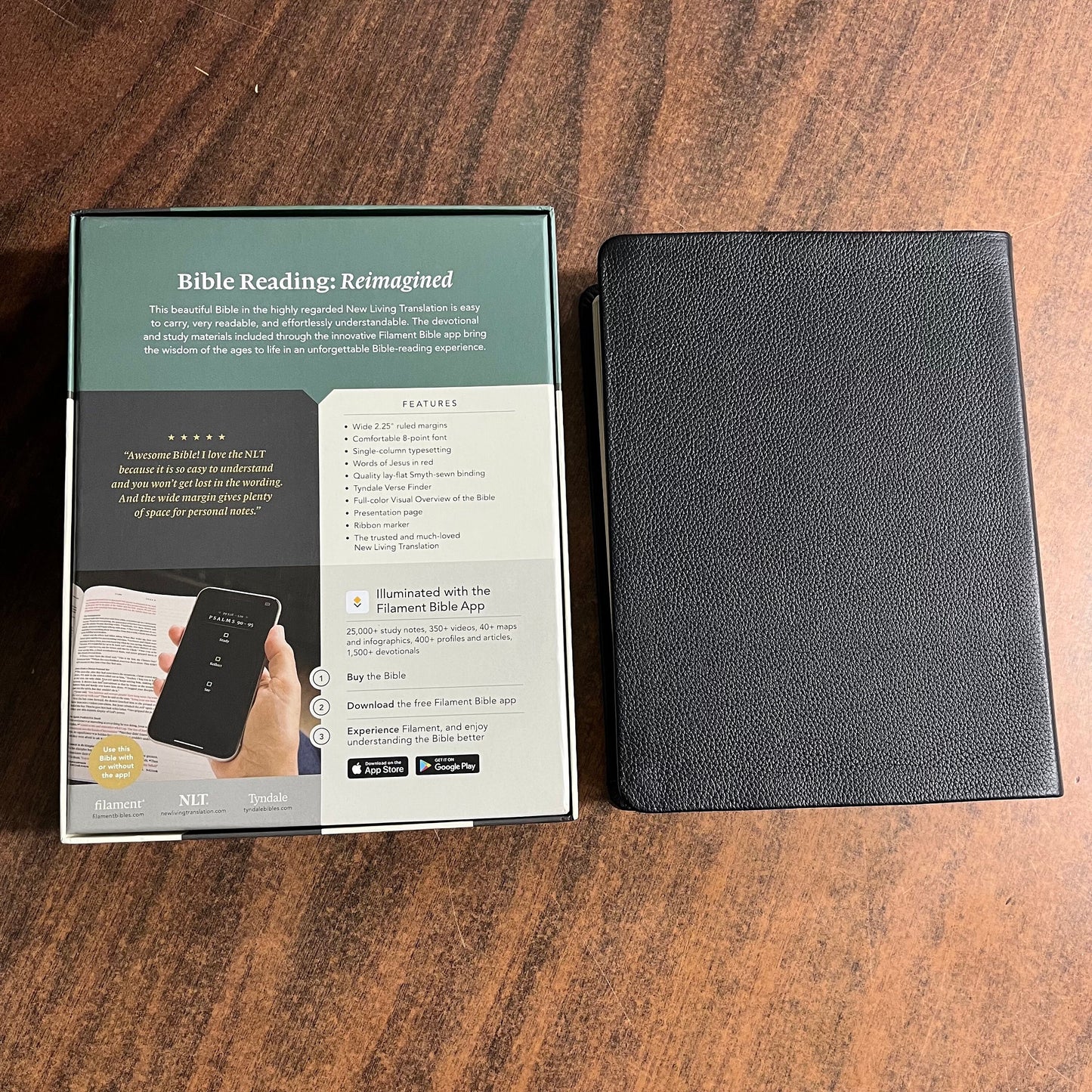 Personalized NLT Wide Margin Bible Journaling Edition - Black Genuine Leather - Custom Imprinted with name, Single Column 9781496474216