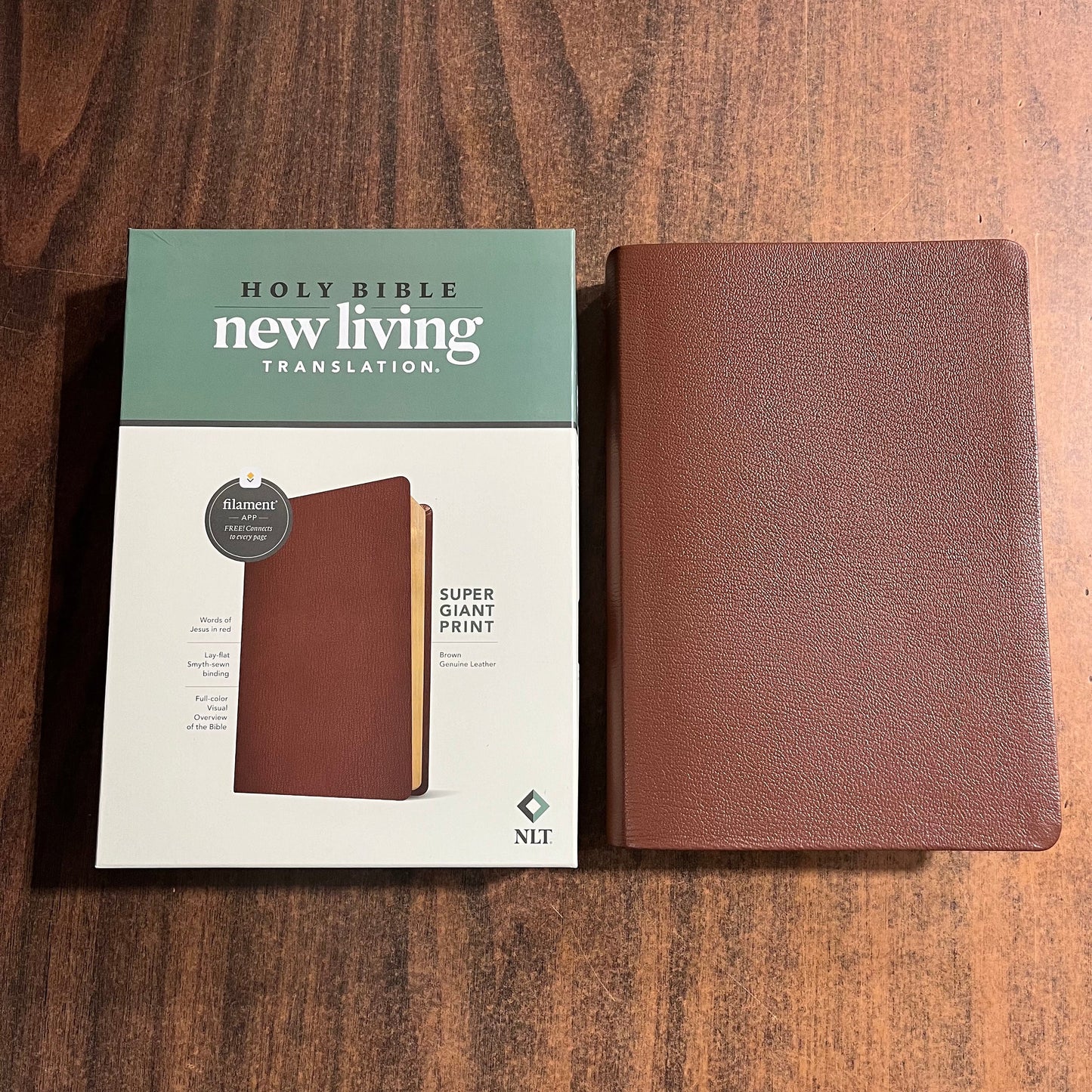 Personalized NLT Super Giant Print Bible - Brown Genuine Leather - Custom Imprinted with name, ISBN 9781496474292