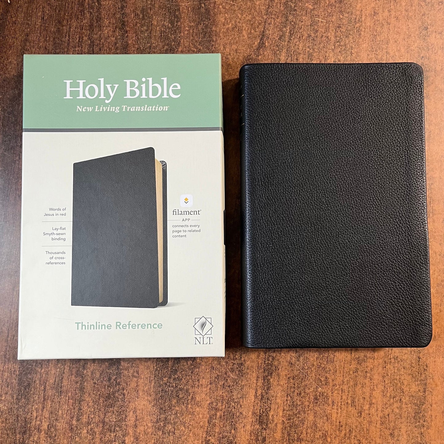 Personalized NLT Thinline Reference Bible - Black Genuine Leather - Custom Imprinted with name 9781496444868
