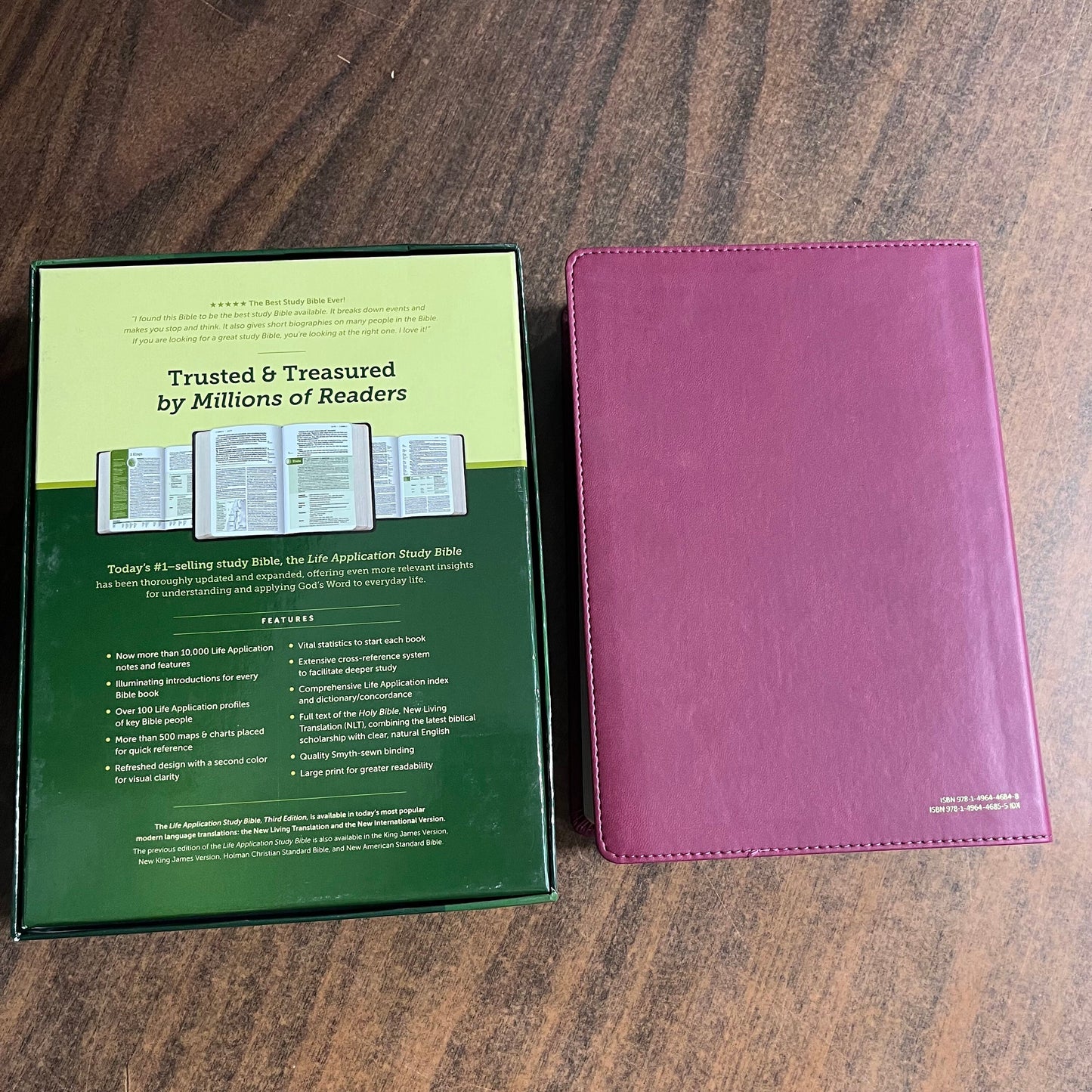 Personalized NLT Large Print Life Application Study Bible Thumb Indexed - Berry LeatherLike - Custom Imprinted name engraved, 9781496446855