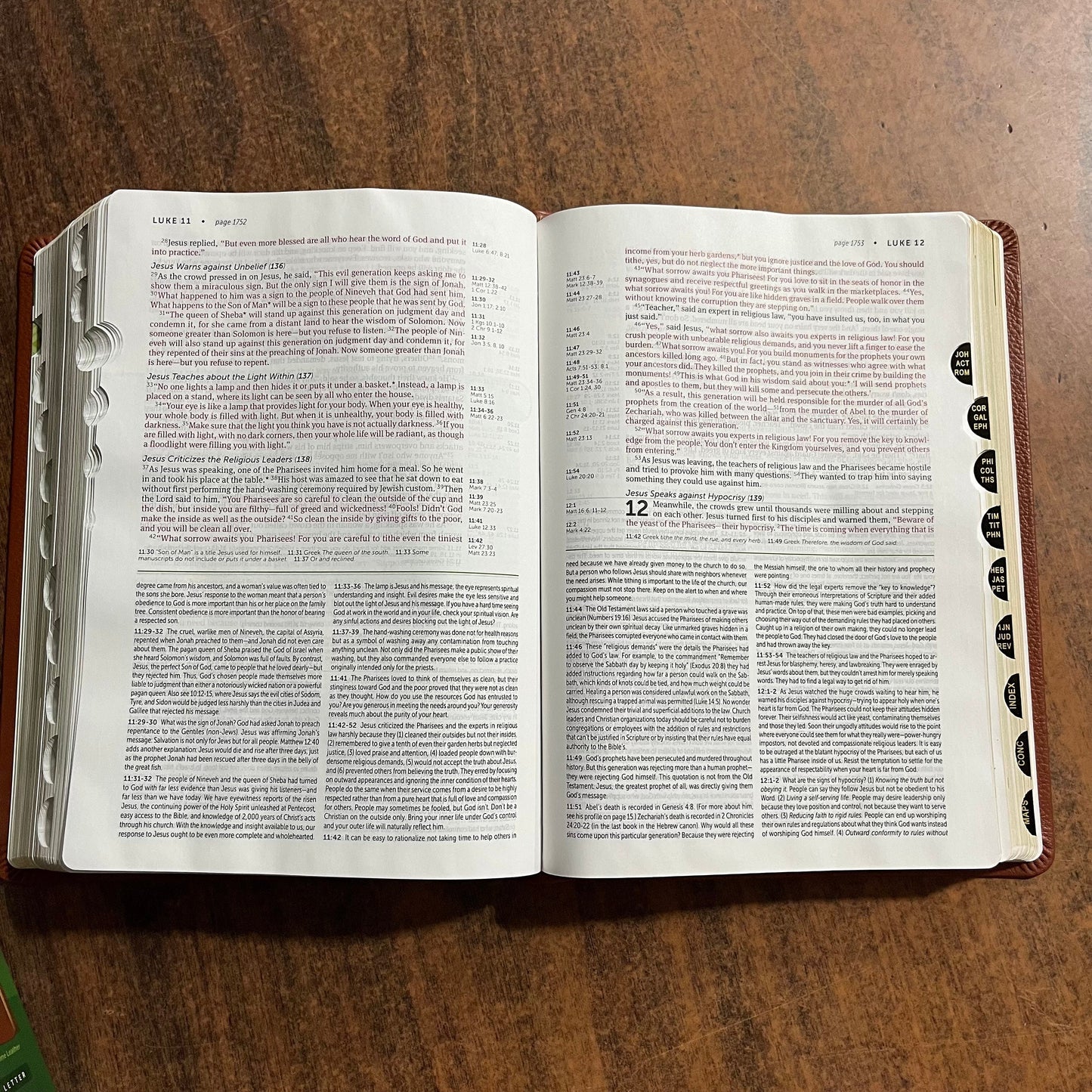 Personalized NLT Life Application Study Bible Thumb Indexed - Brown Genuine Leather - Custom Imprinted with a name ISBN 9781496479037