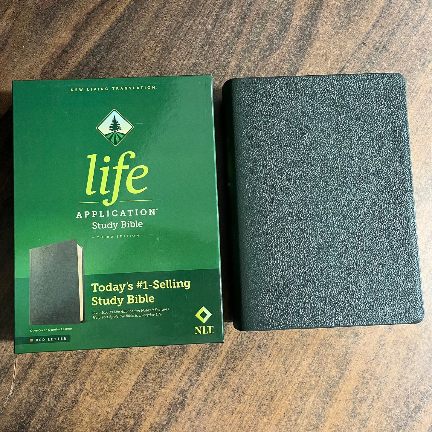 Personalized NLT Life Application Study Bible - Olive Green Genuine Leather - Custom Imprinted with a name 9781496479006