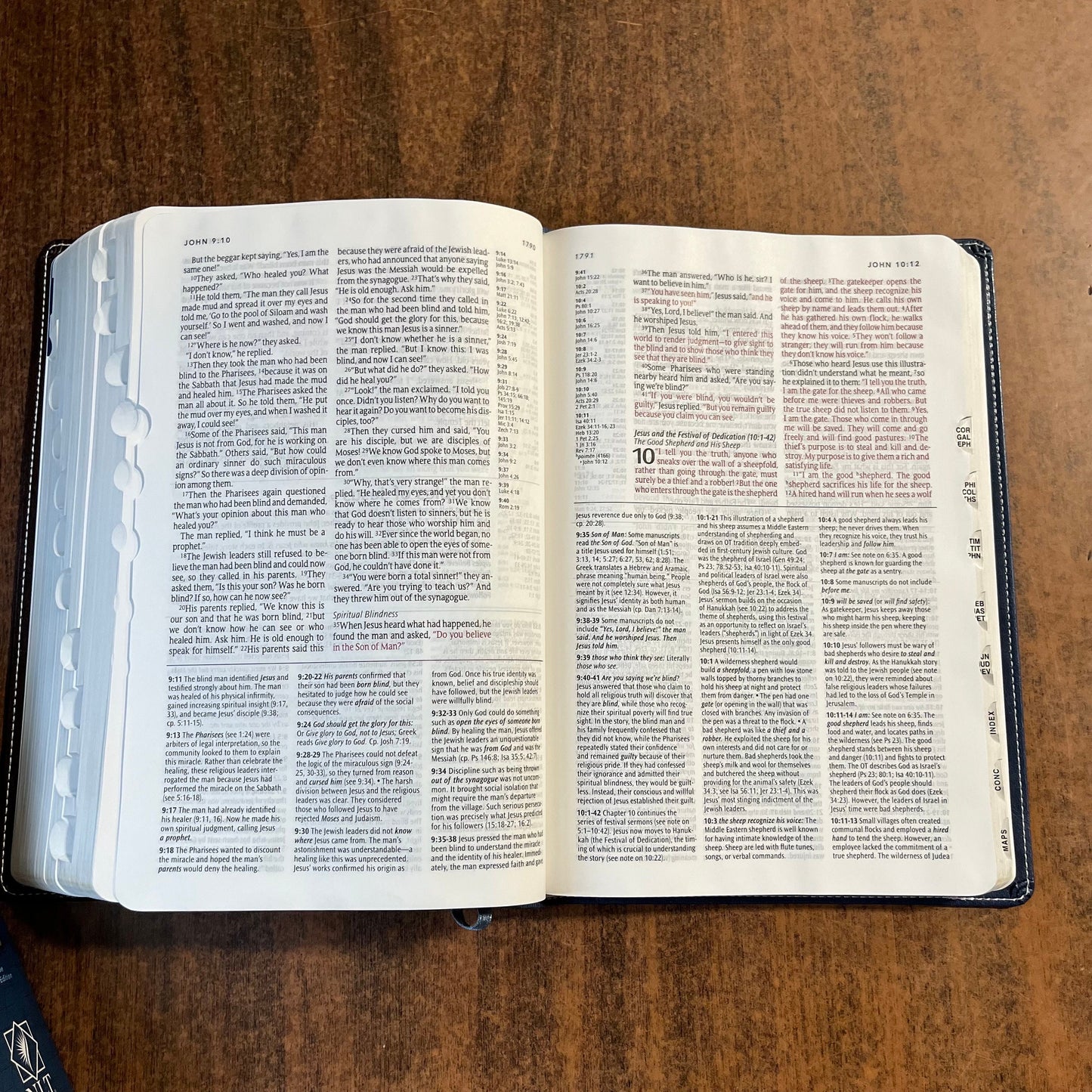 Personalized NLT Study Bible Thumb Indexed - Blue / Brown LeatherLike - Custom Imprinted with a name, ISBN 9781496416698 - Blue Box 16spaces