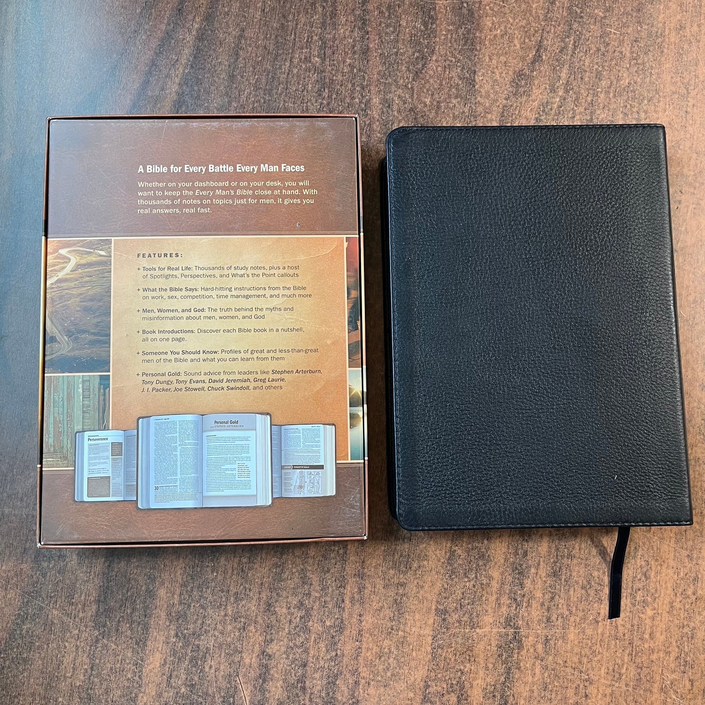 Personalized NIV Large Print Every Mans Devotional Bible - Black Genuine Leather - Custom Imprinted, name engraved bible 9781496447968