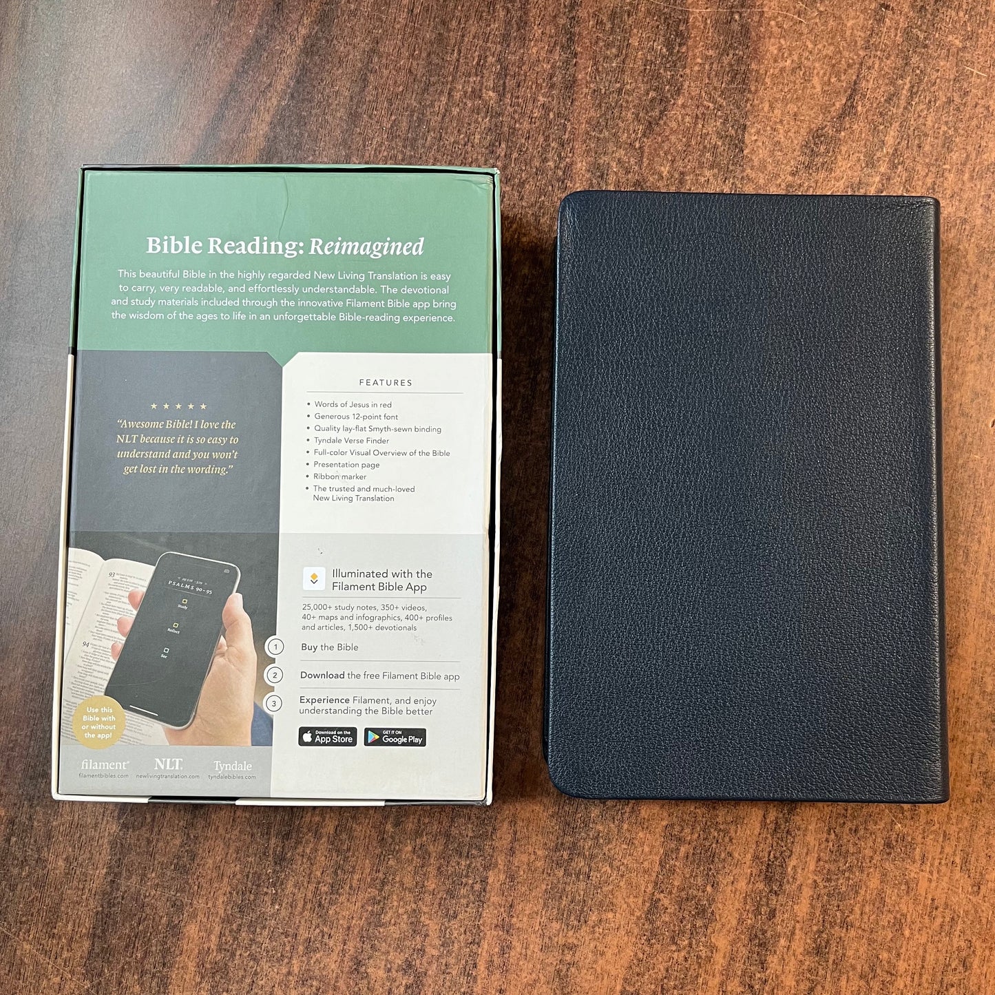 Personalized NLT Personal Size Giant Print Bible - Navy Blue Genuine Leather - Custom Imprinted with name engraved, 9781496474247