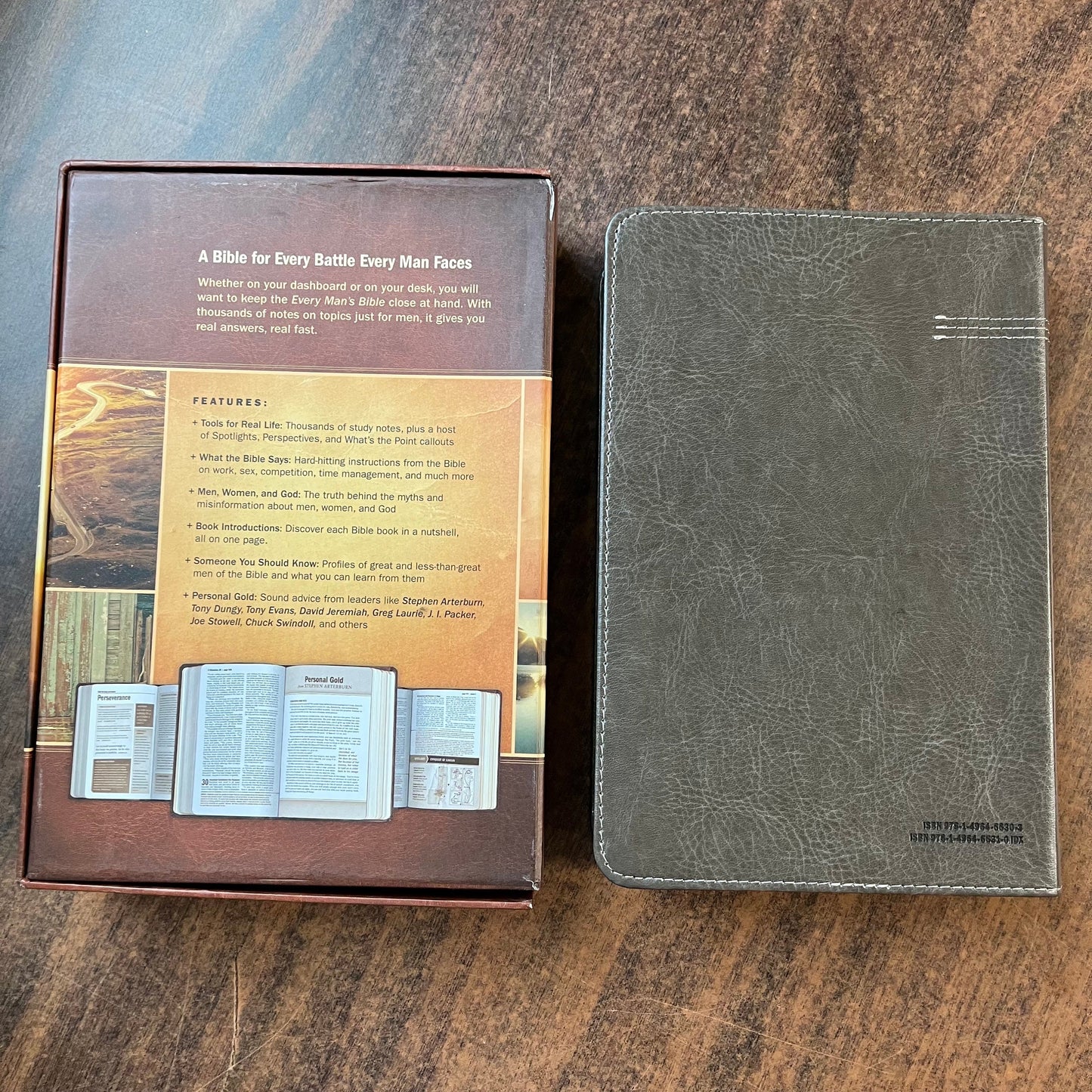 Personalized NIV Every Mans Devotional Bible Thumb Indexed - Granite LeatherLike - Custom Imprinted, name engraved bible, ISBN 9781496466310