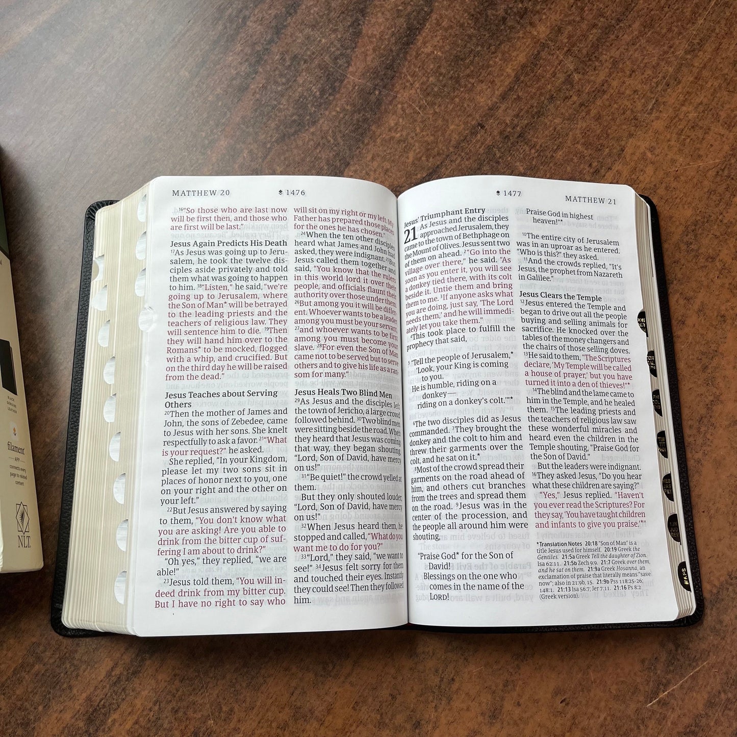 Personalized NLT Personal Size Giant Print Bible Thumb Indexed - Black Genuine Leather - Custom Imprinted with name engraved 9781496445308