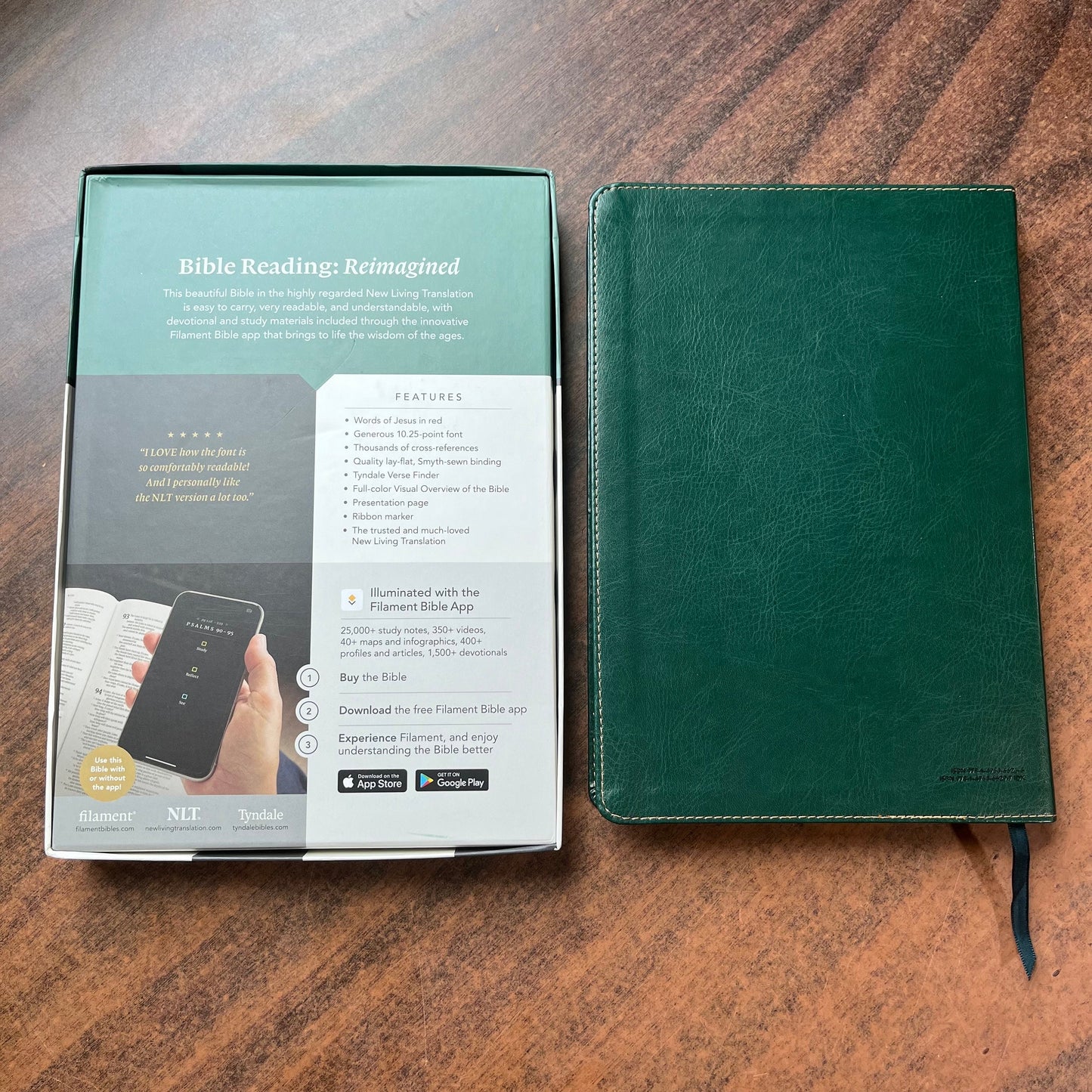Personalized NLT Large Print Thinline Reference Bible Thumb Indexed - Evergreen Mountain LeatherLike, Custom Imprinted with Name NLT Emossed 9781496466297