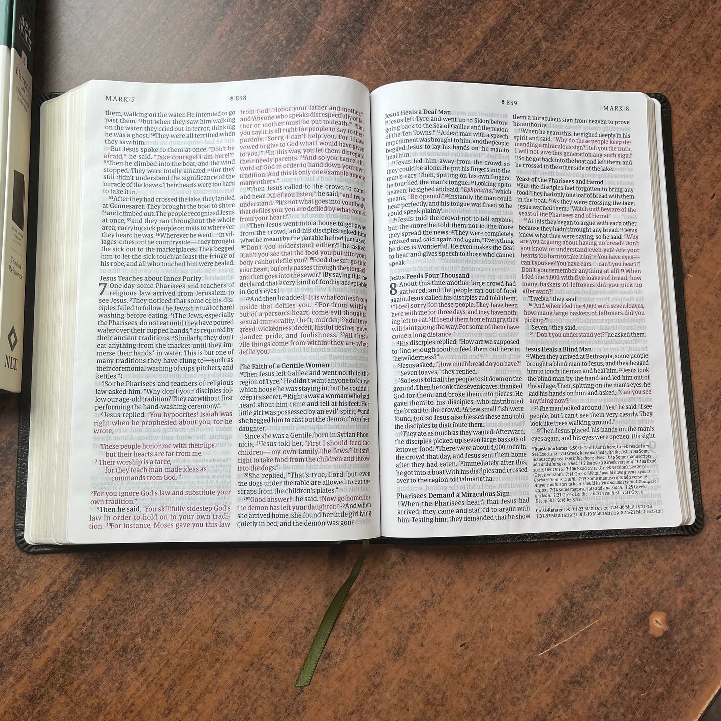 Personalized NLT Large Print Thinline Reference Bible - Olive Green Genuine Leather, Custom Imprinted with Name, ISBN 9781496474162