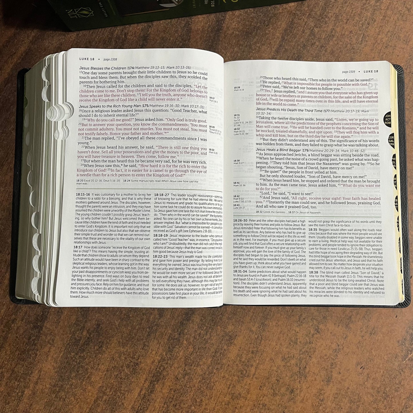 Personalized NLT Large Print Life Application Study Bible Thumb Indexed - Black Genuine Leather - Custom Imprinted with a name 9781496446879