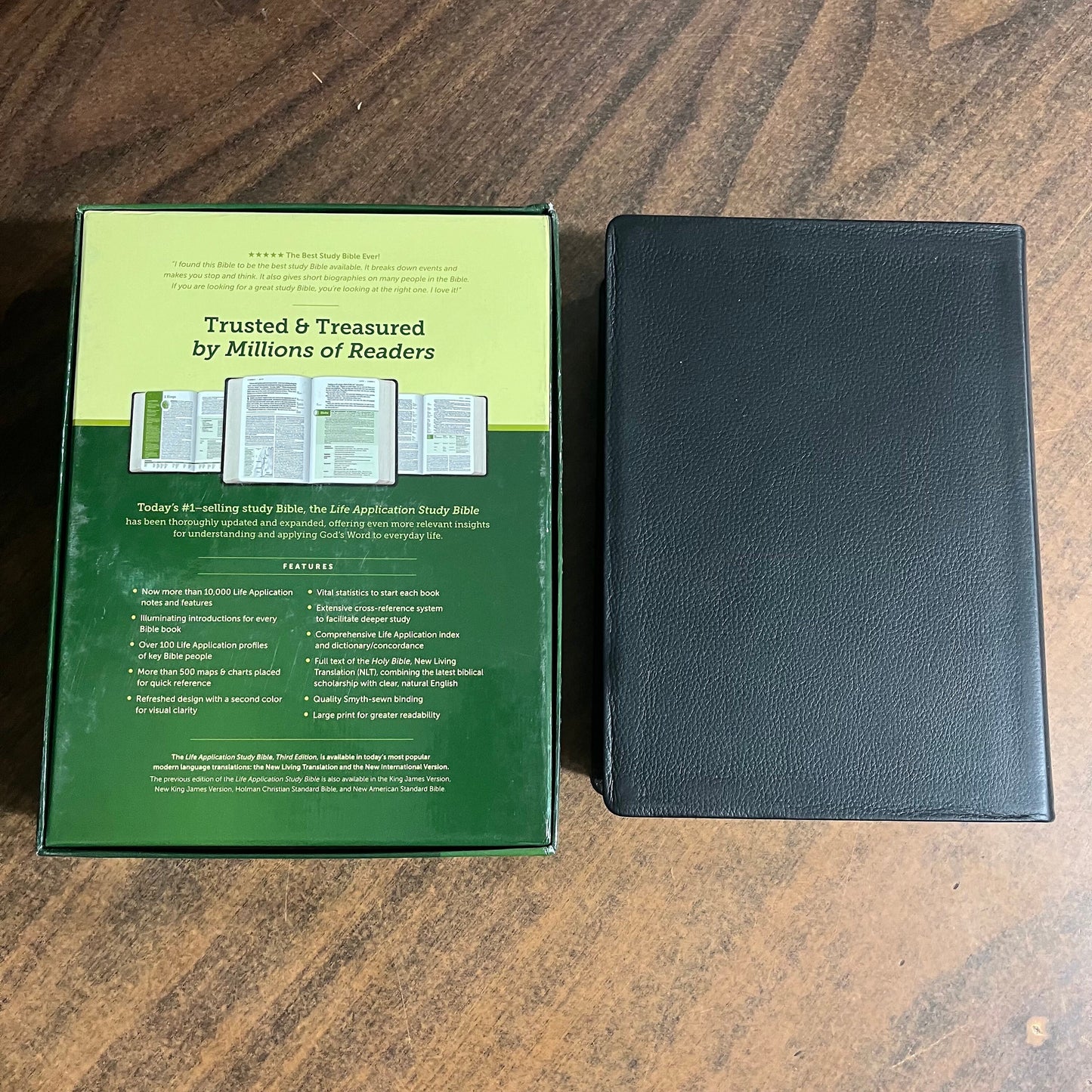 Personalized NLT Large Print Life Application Study Bible Thumb Indexed - Black Genuine Leather - Custom Imprinted with a name 9781496446879