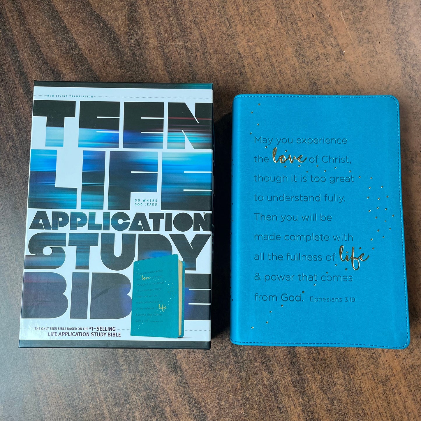 Personalized NLT Teen Life Application Study Bible , Teal LeatherLike, Custom Imprinted with name engraved ISBN 9781496434319, Custom Imprinted with a name