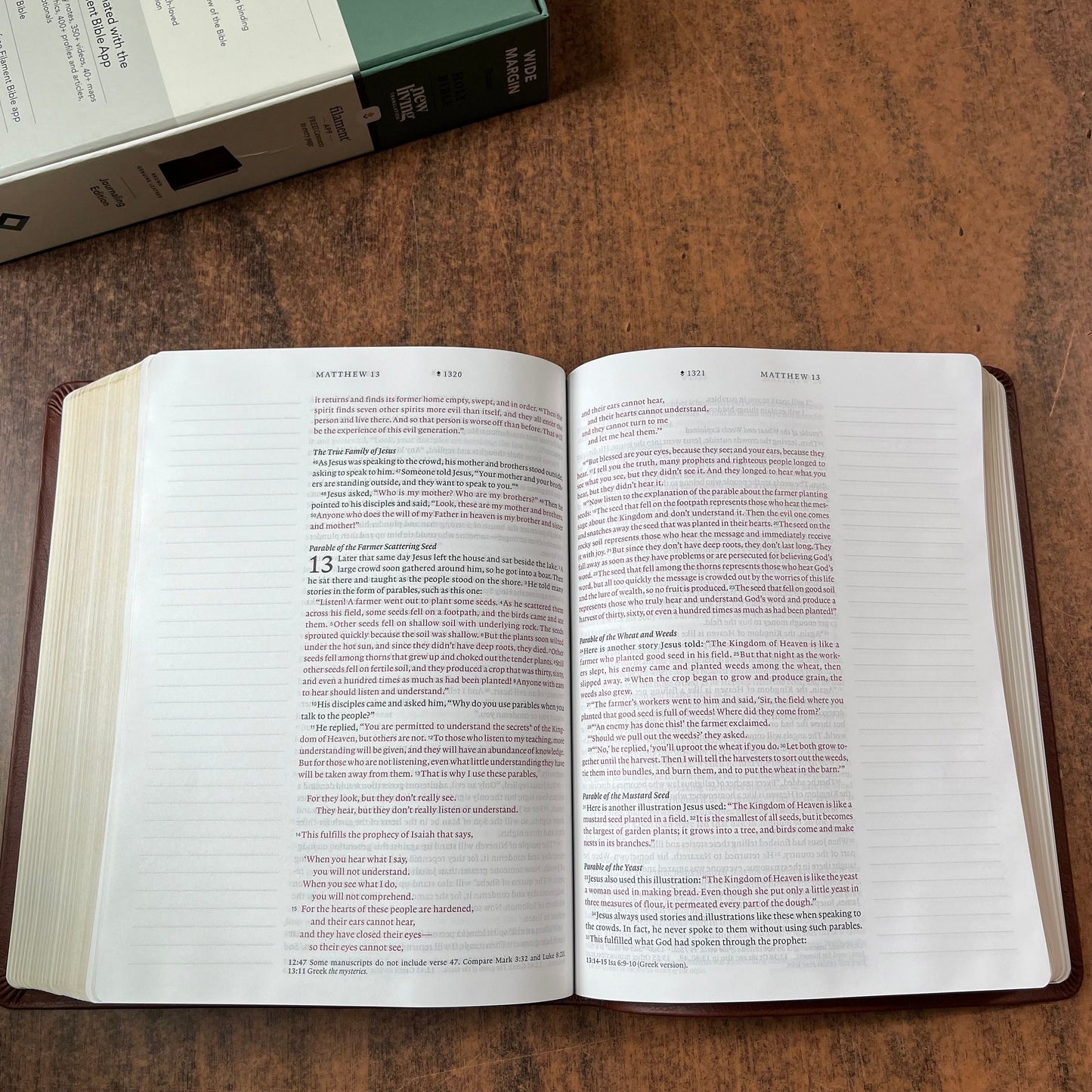 Personalized NLT Wide Margin Bible Journaling Edition - Brown Genuine Leather - Custom Imprinted with name, Single Column 9781496474193