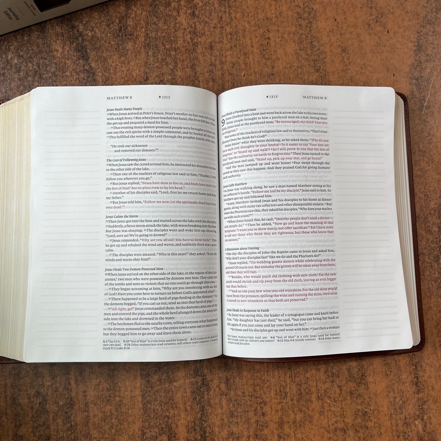 Personalized NLT Wide Margin Bible Journaling Edition - Brown Genuine Leather - Custom Imprinted with name, Single Column 9781496474193