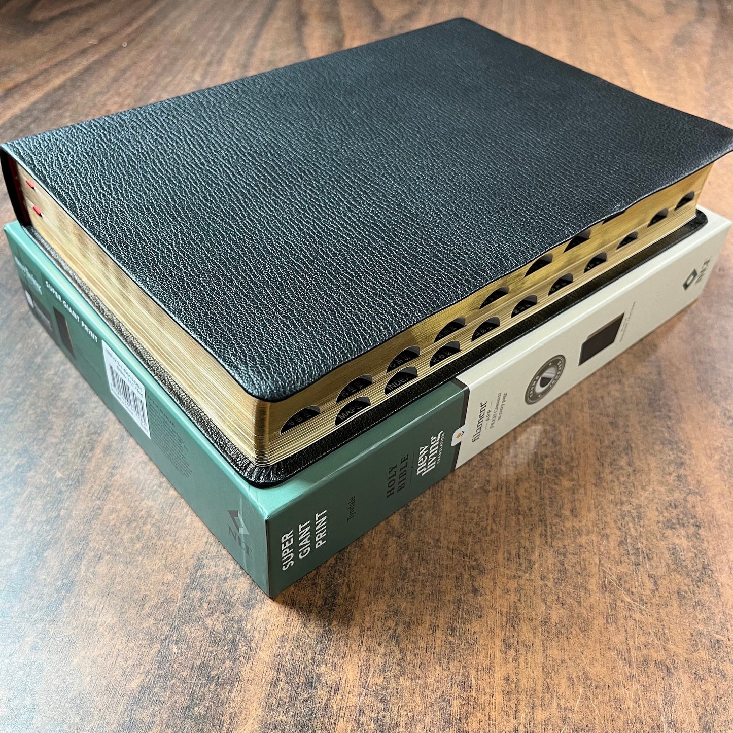 Personalized NLT Super Giant Print Bible Thumb Indexed - Black Genuine Leather - Custom Imprinted with name, ISBN 9781496474285