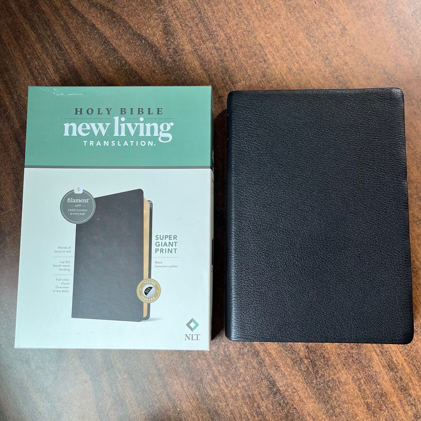 Personalized NLT Super Giant Print Bible Thumb Indexed - Black Genuine Leather - Custom Imprinted with name, ISBN 9781496474285
