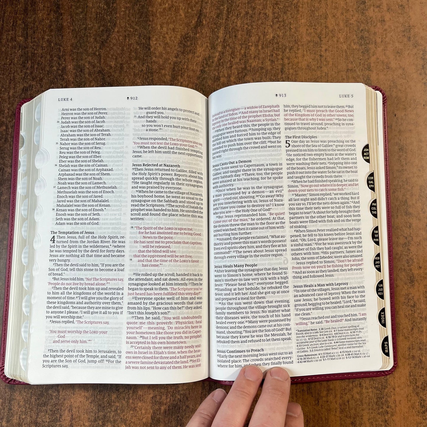 Personalized NLT Thinline Reference Bible Thumb Indexed - Aurora Cranberry LeatherLike - Custom Imprinted with name 9781496445216