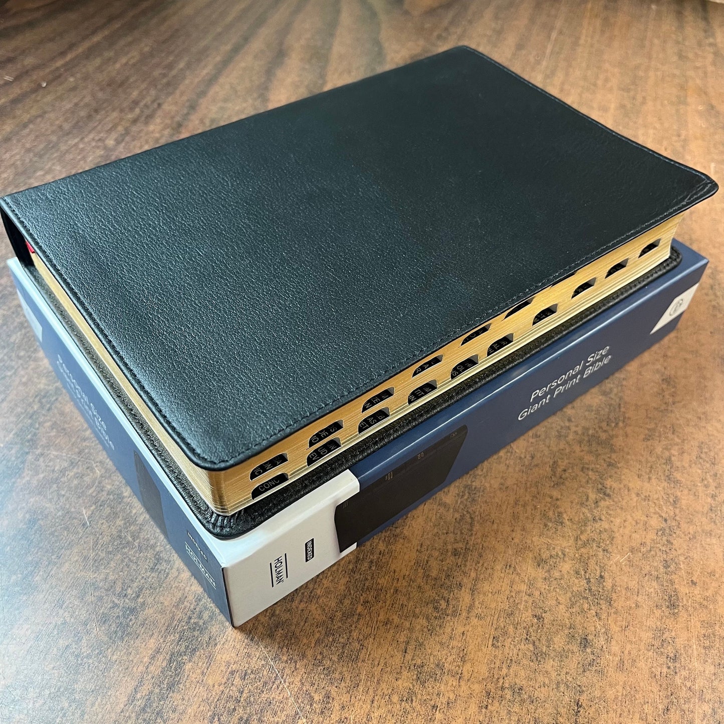 Personalized CSB Personal Size Giant Print Bible Thumb Indexed - Black Genuine Leather, Custom Imprinted with name (Large Print 12 pt font)