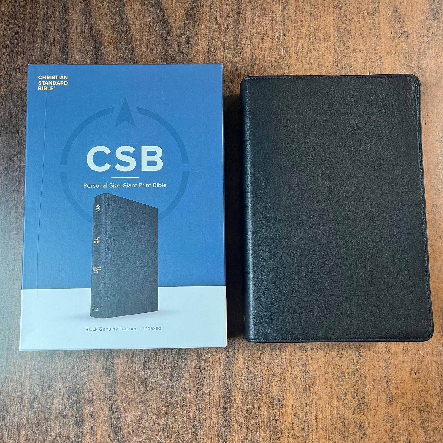 Personalized CSB Personal Size Giant Print Bible Thumb Indexed - Black Genuine Leather, Custom Imprinted with name (Large Print 12 pt font)