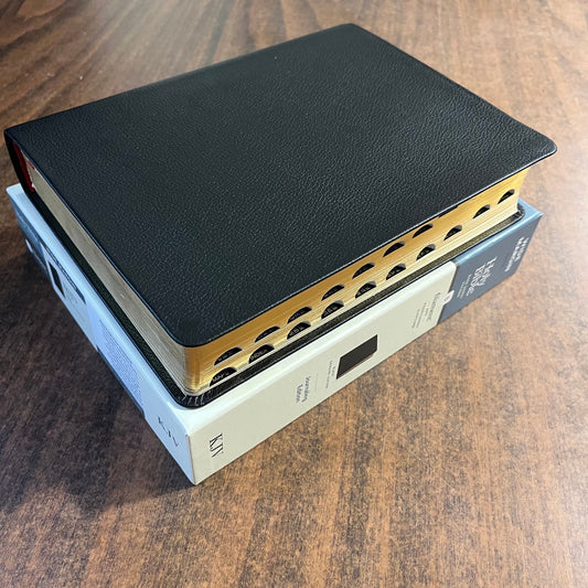 Personalized KJV Wide Margin Bible Thumb Indexed Journaling Edition - Black Genuine Leather - Custom Imprinted with name, Single Column 9781496479204