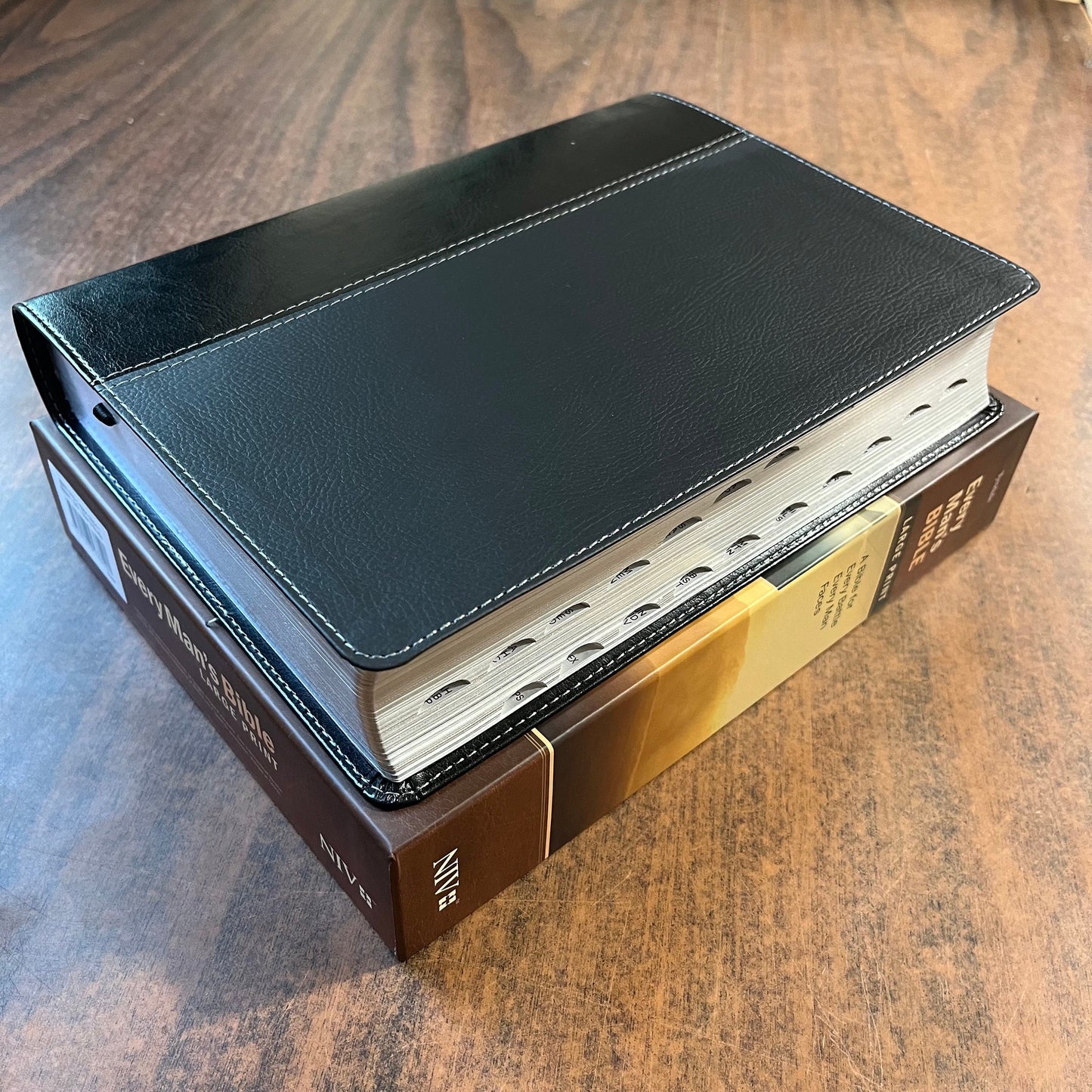 Personalized Mens Bible, NIV Large Print Every Mans Devotional Bible Thumb Indexed - Black /Onyx LeatherLike -Custom Imprinted name engraved 9781496433541