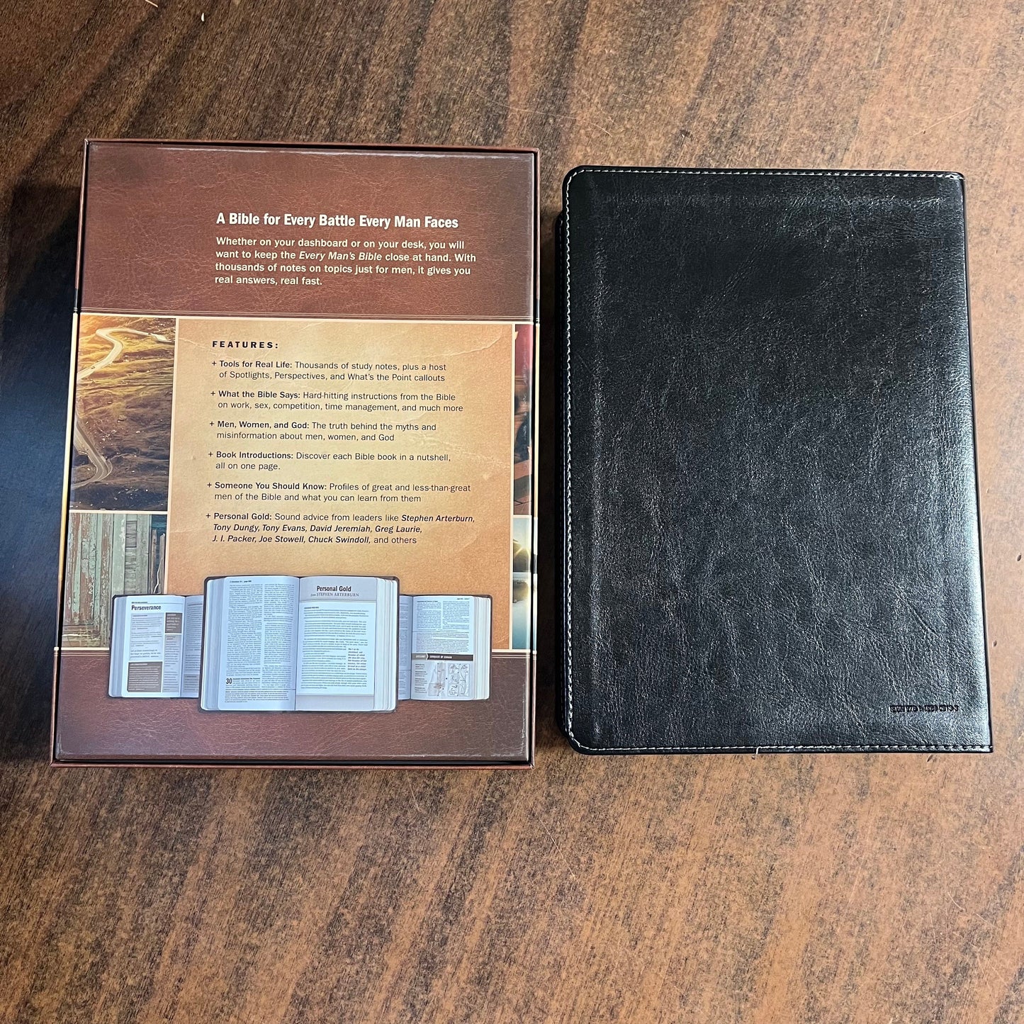 Personalized Mens Bible, NIV Large Print Every Mans Devotional Bible Thumb Indexed - Black /Onyx LeatherLike -Custom Imprinted name engraved 9781496433541